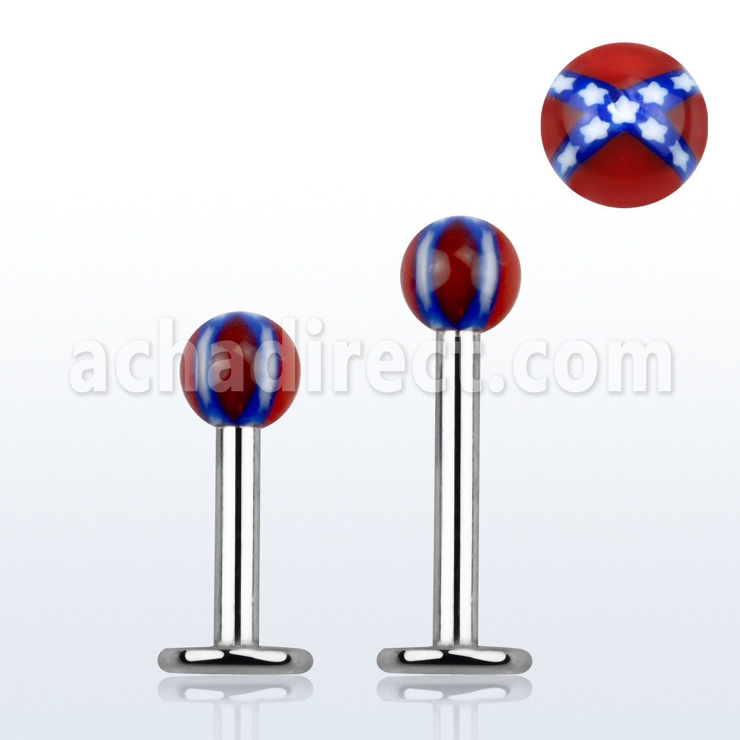 lbdxs 316l steel labret with a 3mm confederate acrylic ball