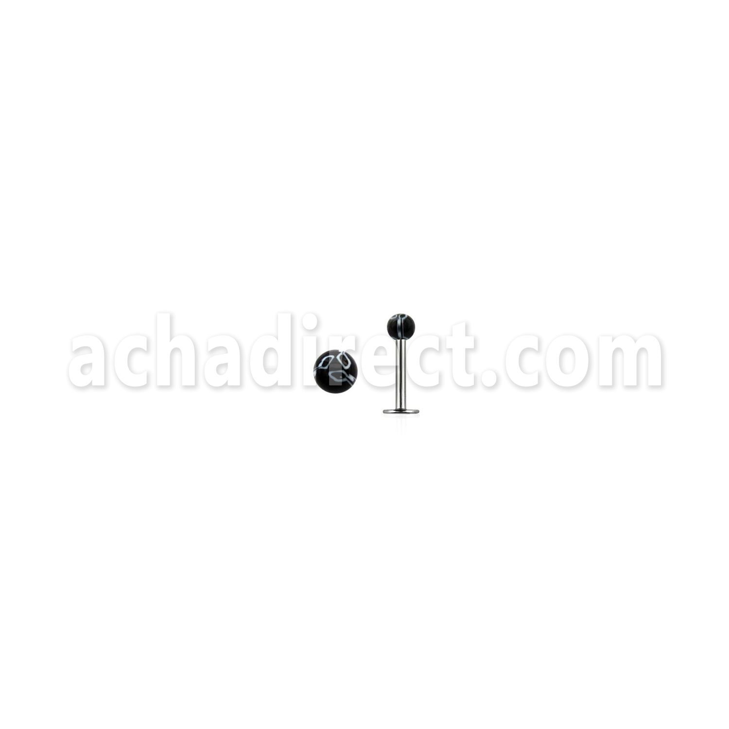 lbdxx steel labret w a 3mm black white acrylic flower ball