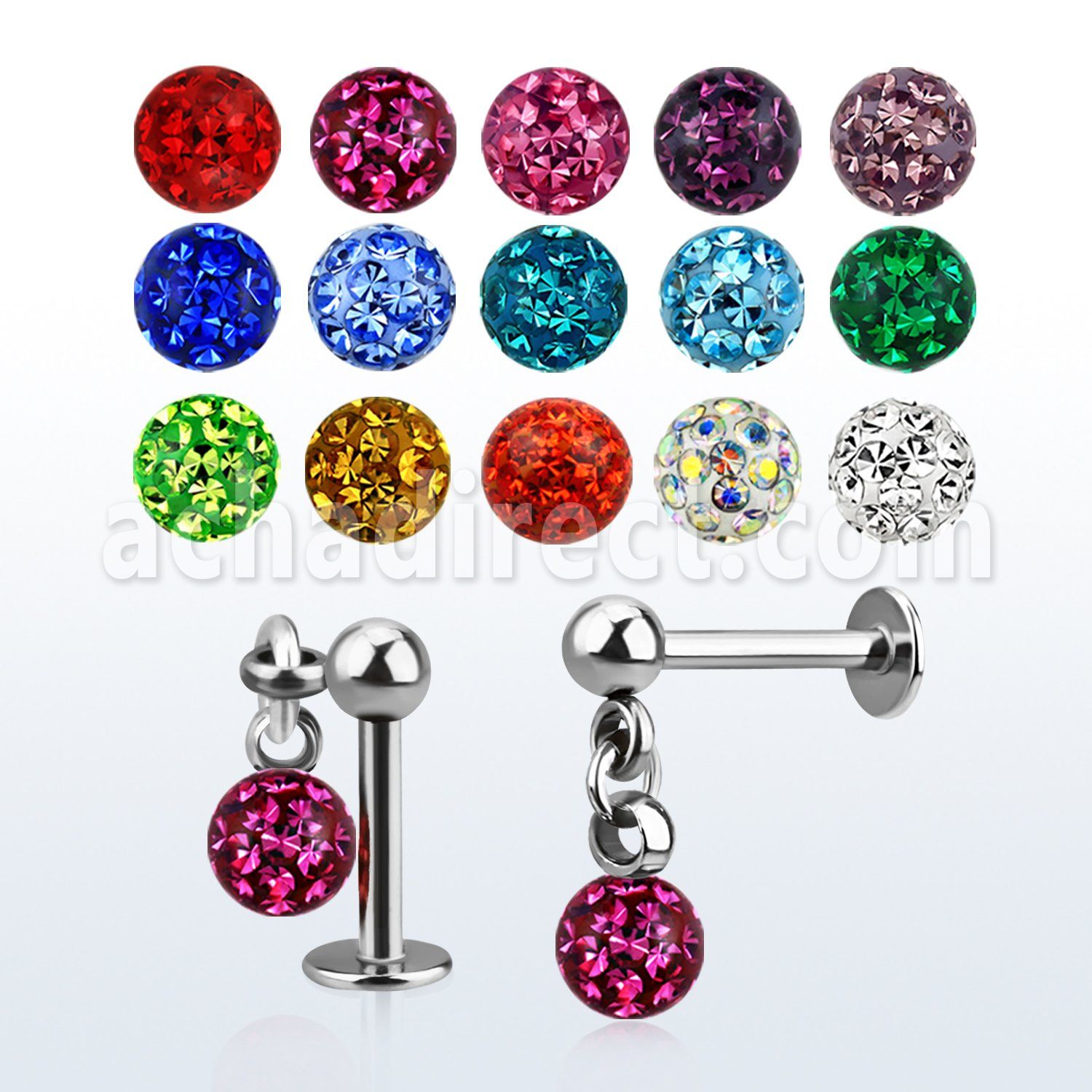 lber2 316l steel labret with 3mm plain ball 4mm ferido ball