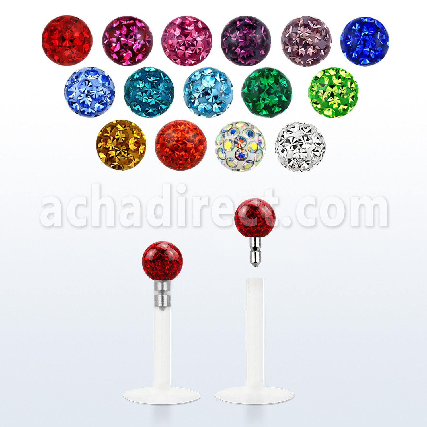 lbifr3 bioflexible labret with 3mm multi crystal ball