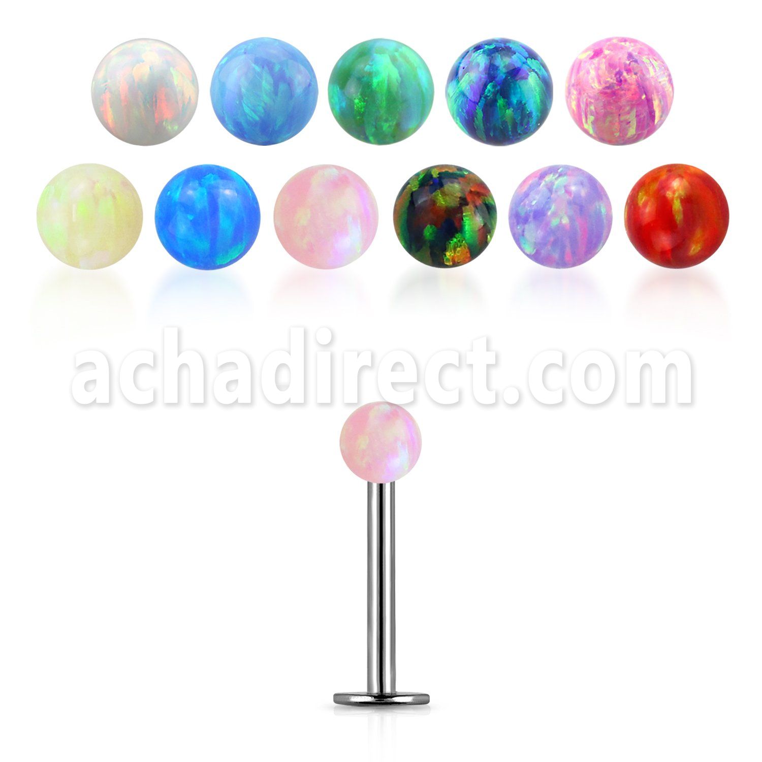 lbop3 316l steel labret with a 3mm synthetic opal ball