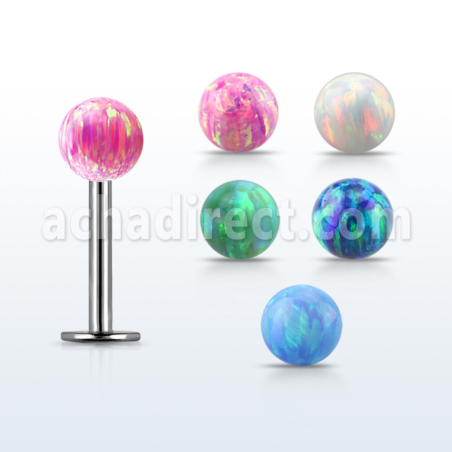 lbop4s 316l steel labret with a 4mm synthetic opal ball