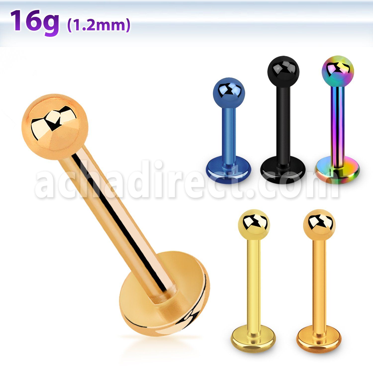 lbtb25 anodized surgical steel labret with a 2 5mm ball