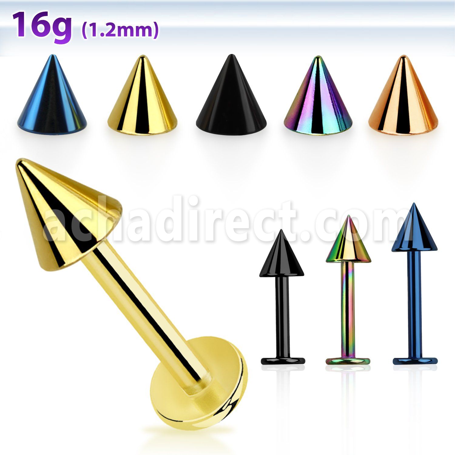 lbtcn4s anodized surgical steel labret with a 4mm cone