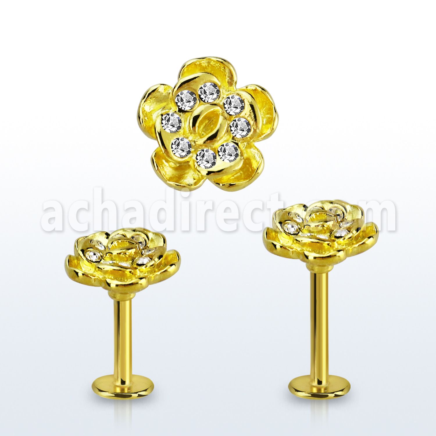 lbtfw2c gold 316l steel labret, 16g w crystal flower upper part