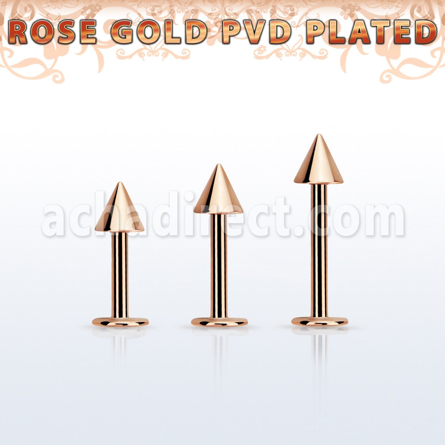 lbttcn5s rose gold steel labret with a 5mm cone