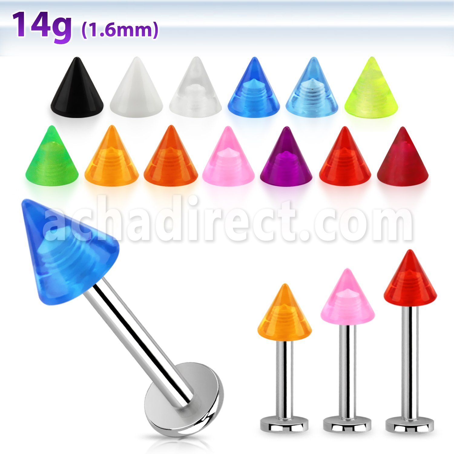 lbuvcn5 14g 316l steel labret with 5mm acrylic uv cone