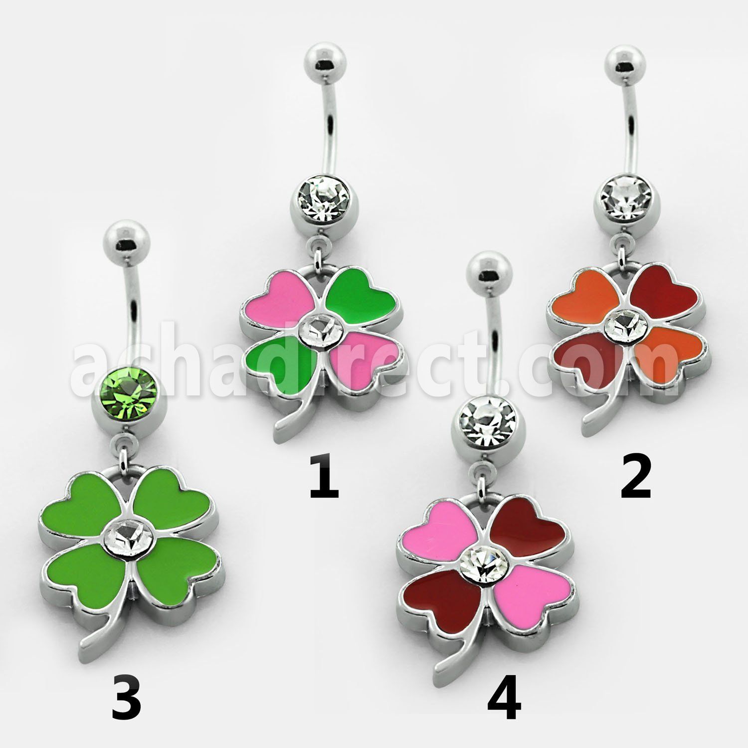 mcd396 316l steel belly banana w jewel ball painted flower