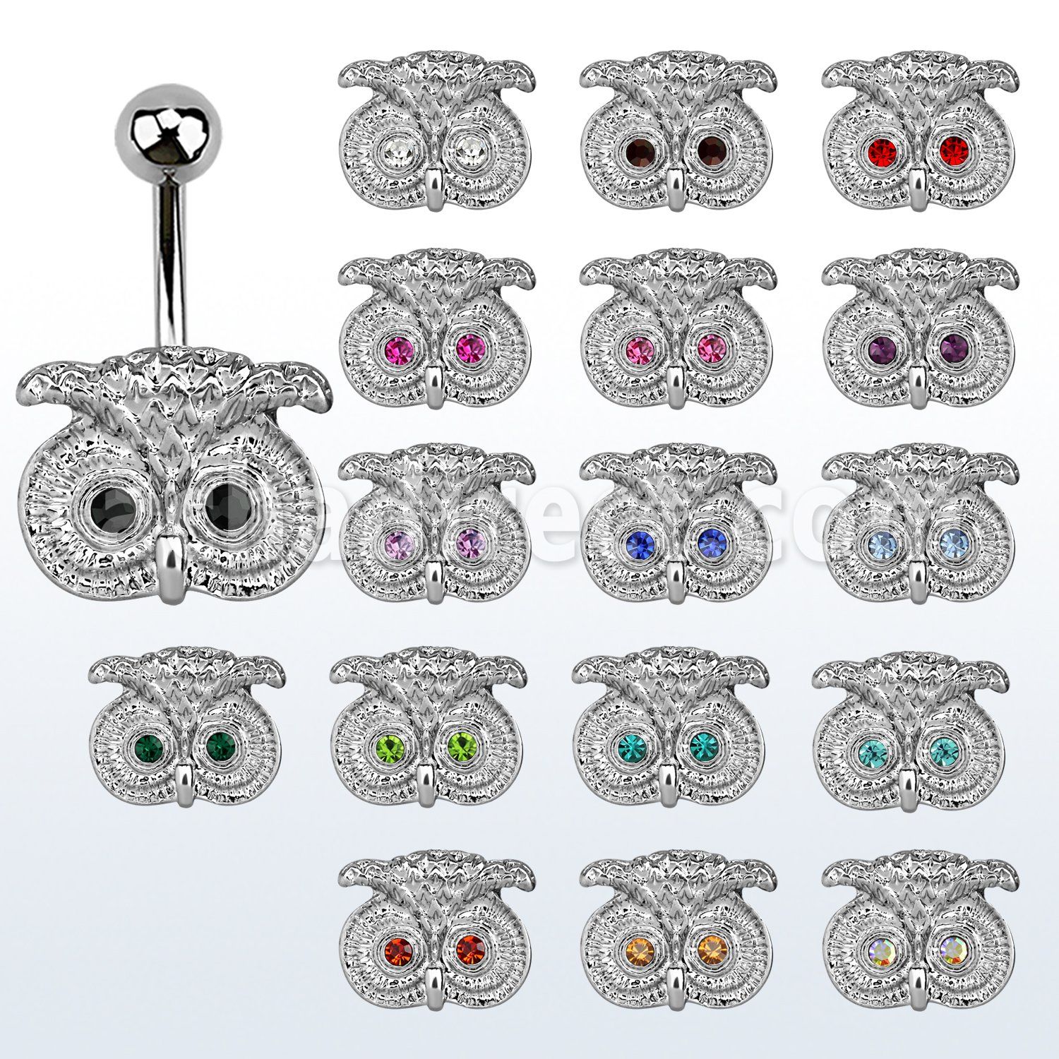 mcd466 belly banana, 14g (1.6mm) with lower crystal owl face