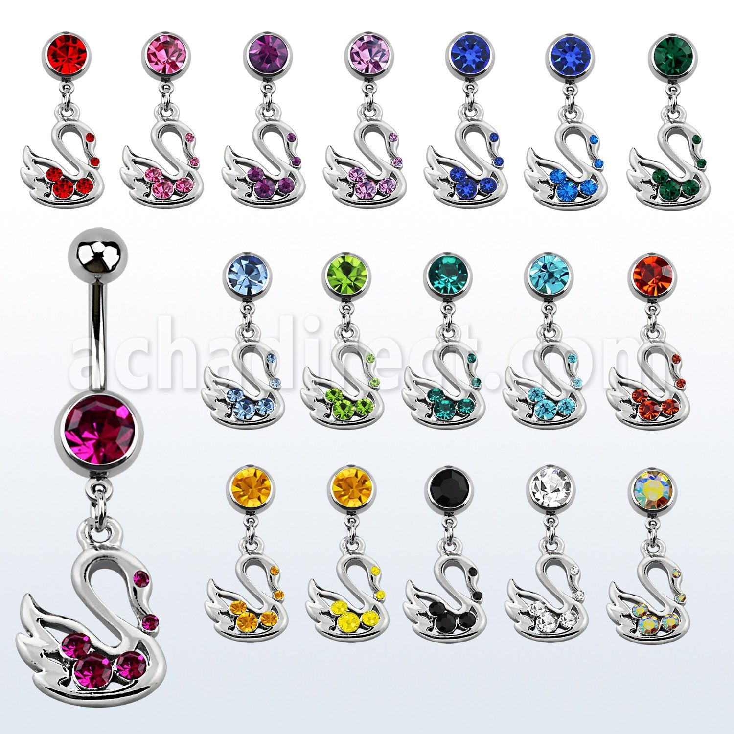 mcd472 316l steel belly banana with jewel ball crystal swan