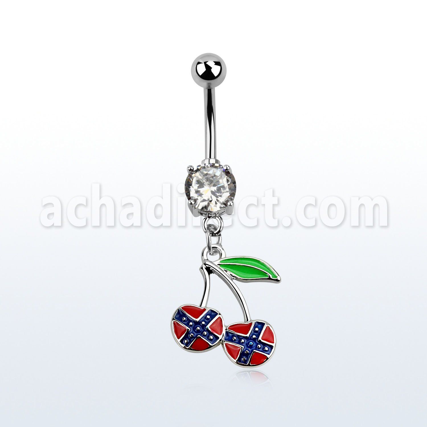 mcd504x cz belly banana w dangling cherry in confederate colors