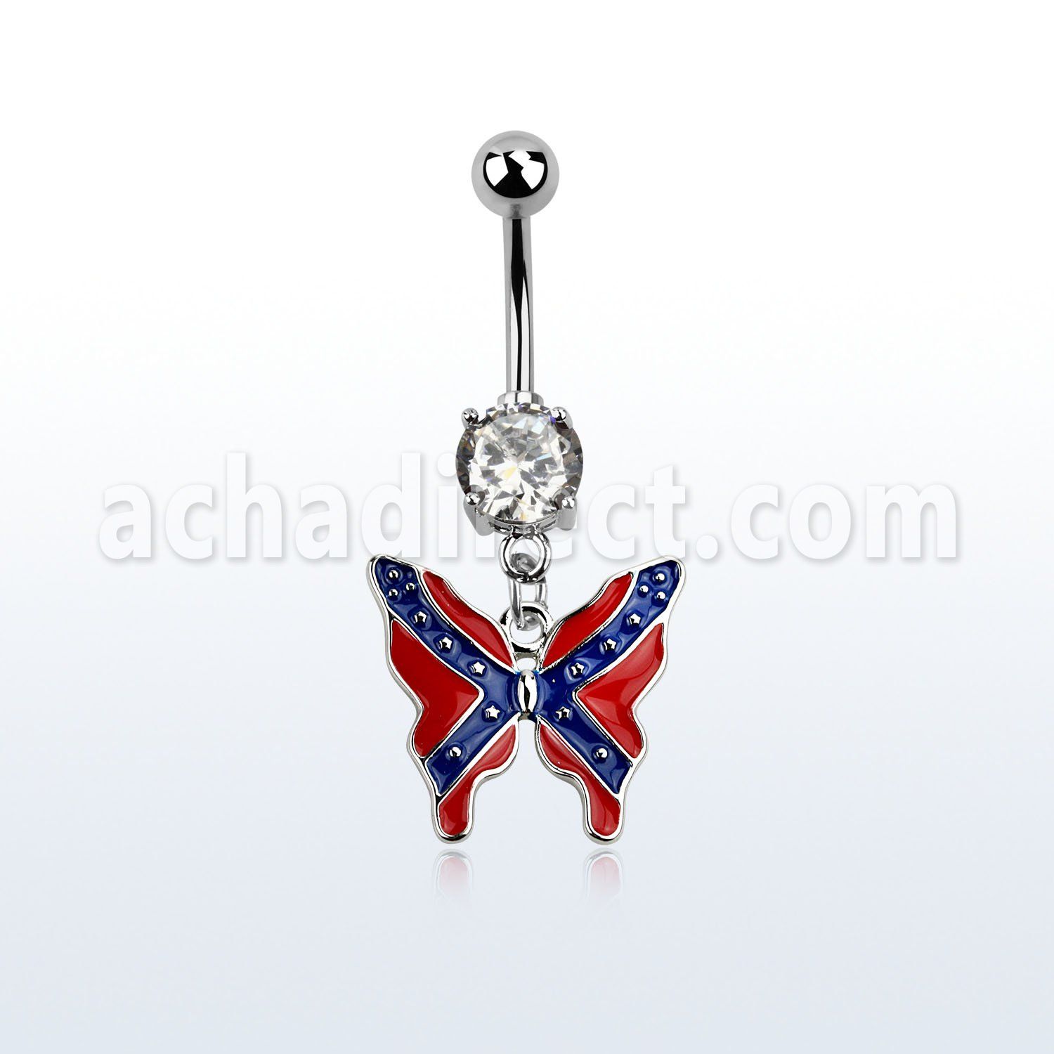 mcd506x cz belly banana w dangling butterly in confederate color