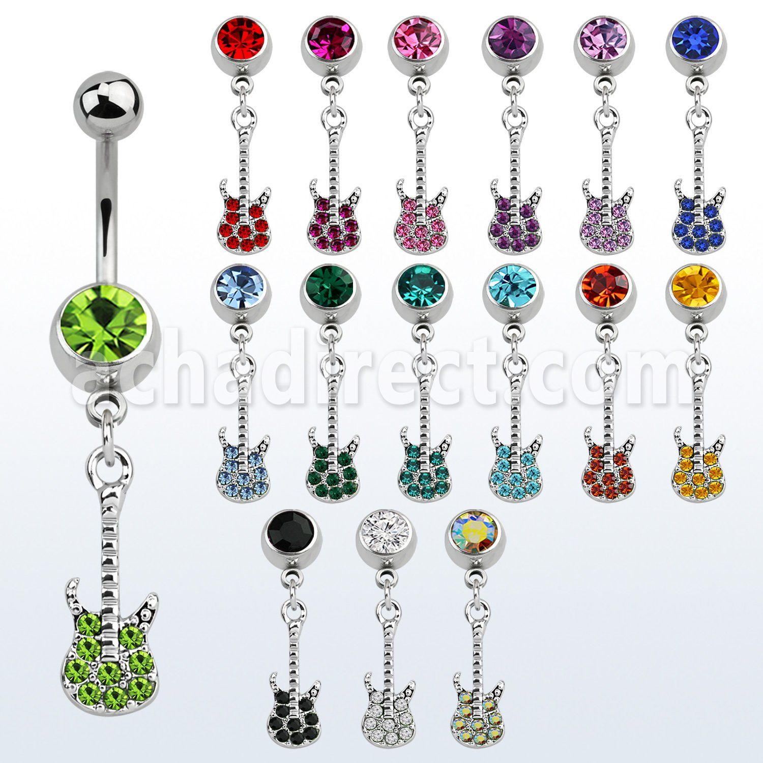 mcd538 steel belly banana, w dangling crystal studded guitar