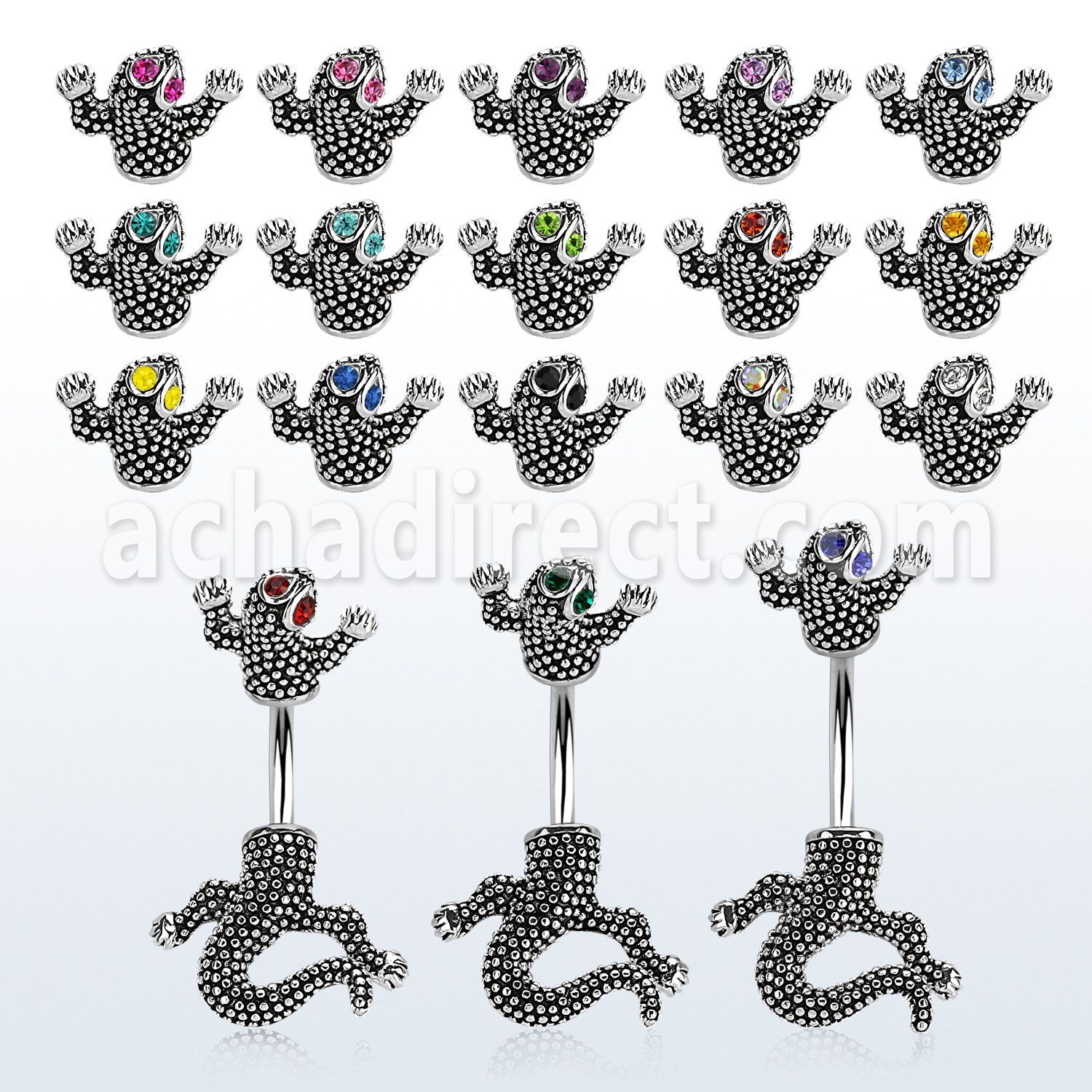 mcd556 316l 316l steel belly ring with crystal eyed chameleon