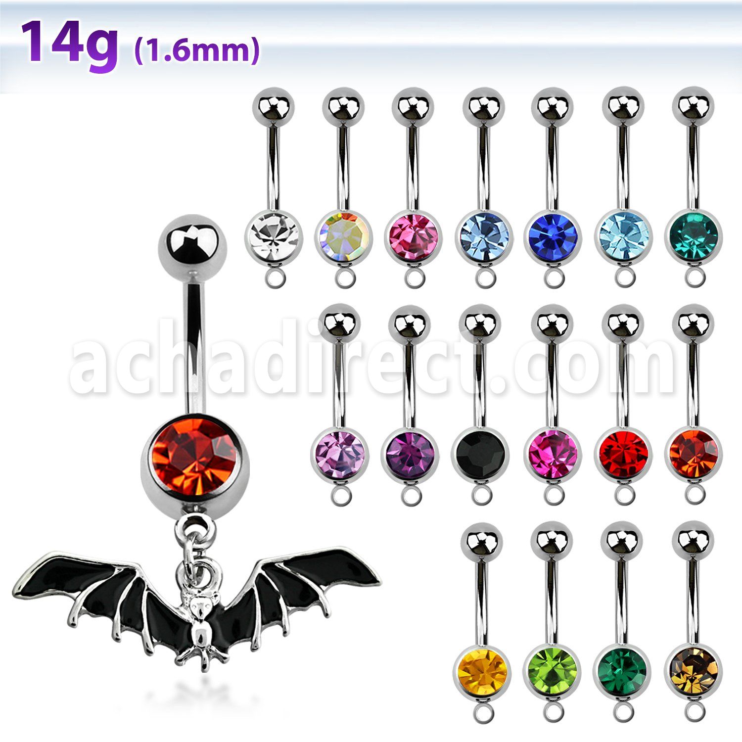 mcd569 316l steel belly banana with dangling black bat