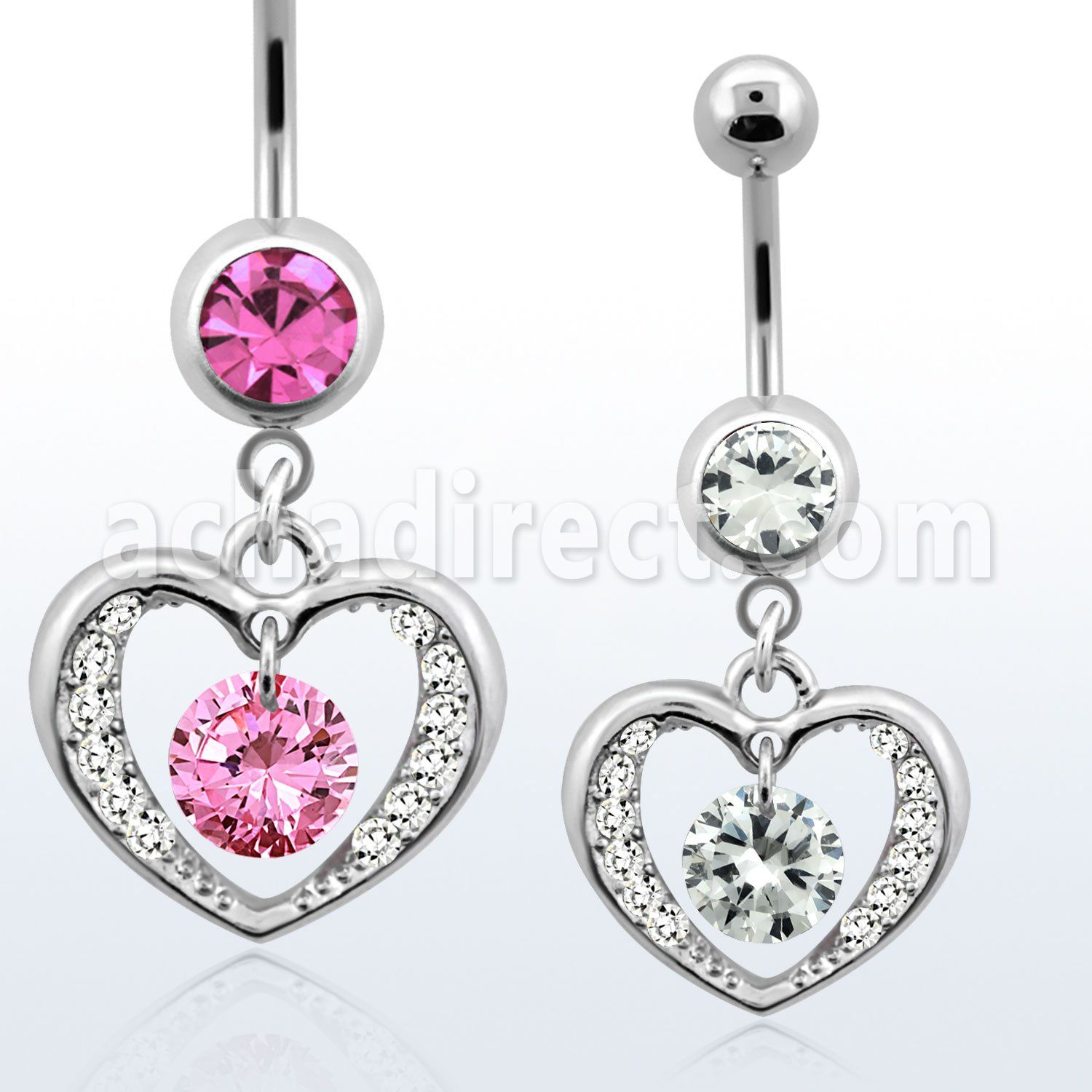 mcd571 316l steel belly banana with round cz in heart