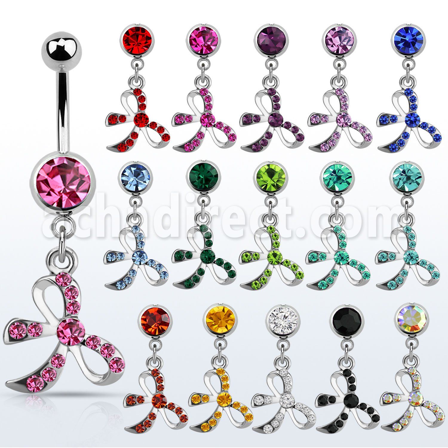 mcd588 steel belly banana w dangling crystal studded bow