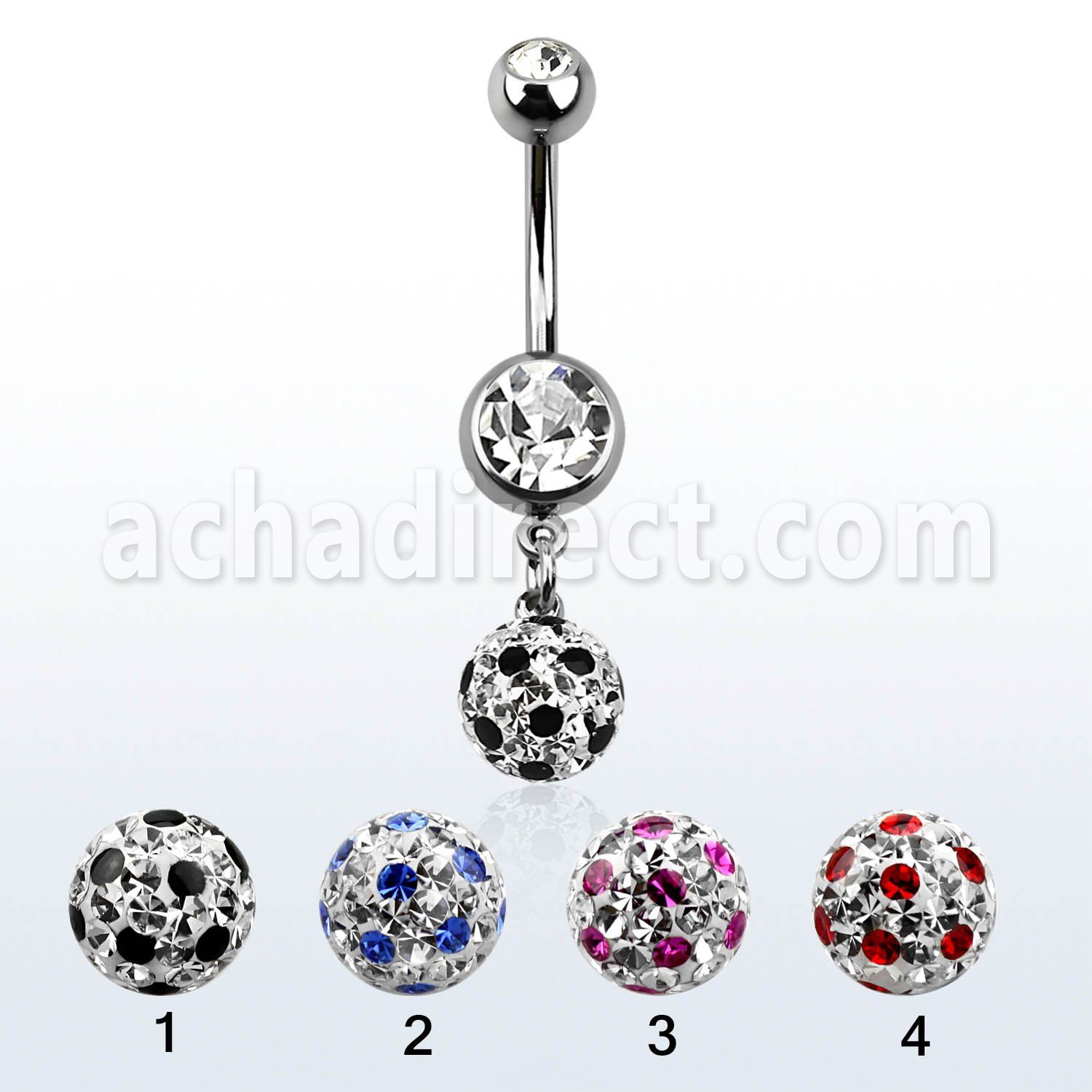 mcd626xa 316l steel belly banana w 2 jewel ball dotted ball