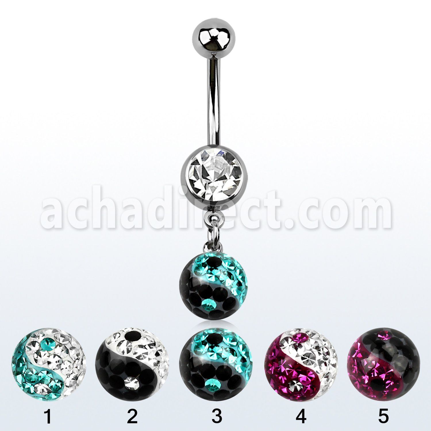 mcd626y 316l steel belly banana w dangling ferido ball w yinyang