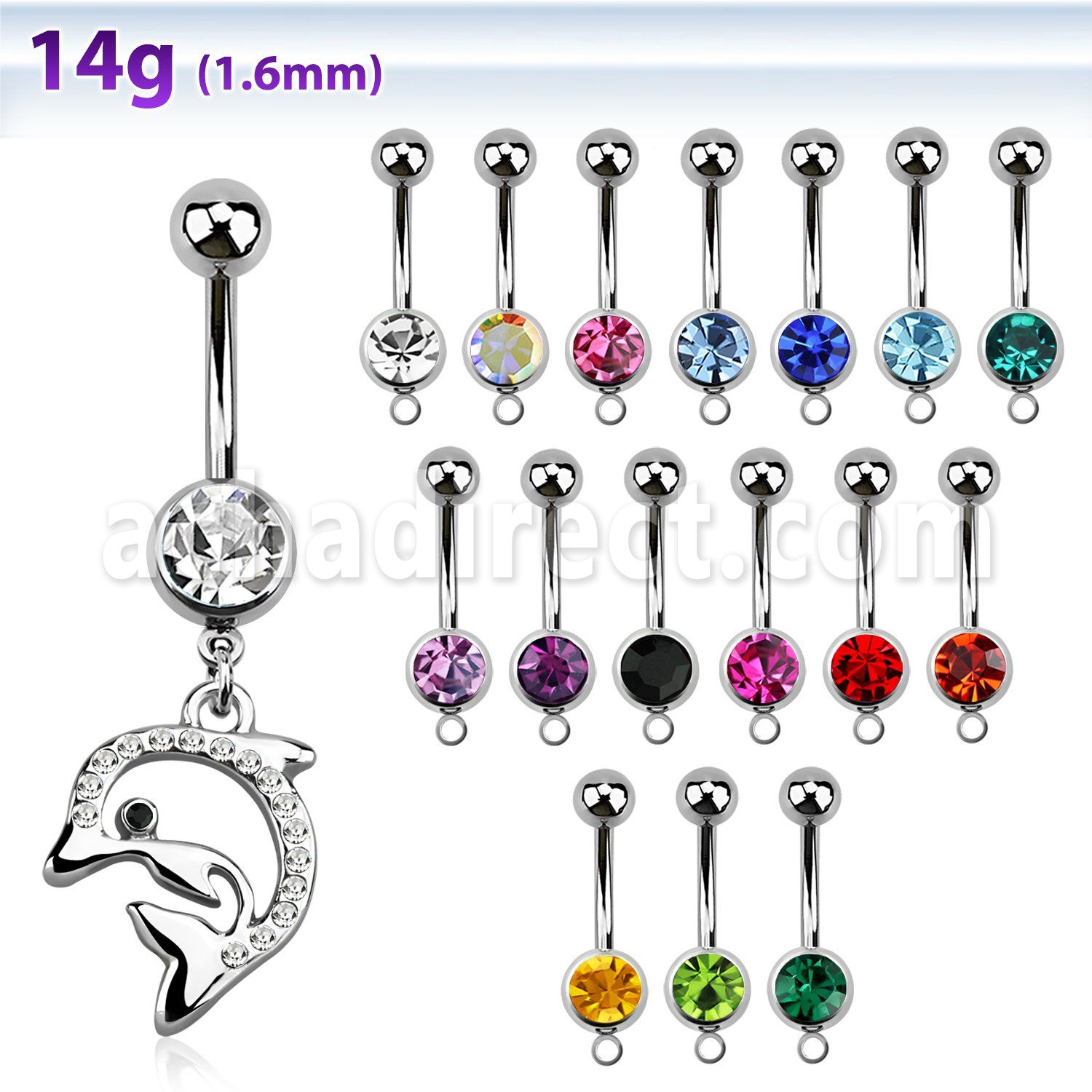 mcd672 belly banana w a dangling crystal studded dolphin 