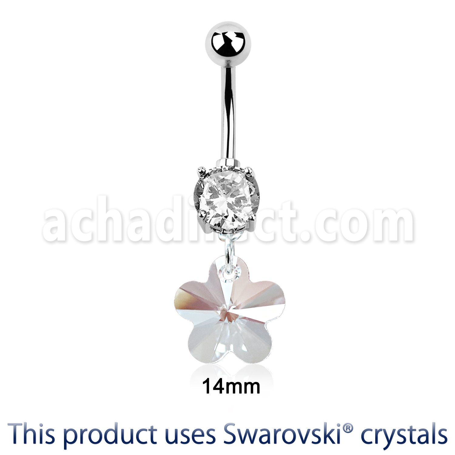 mcd720 steel belly banana w a dangling flower swarovski crystal