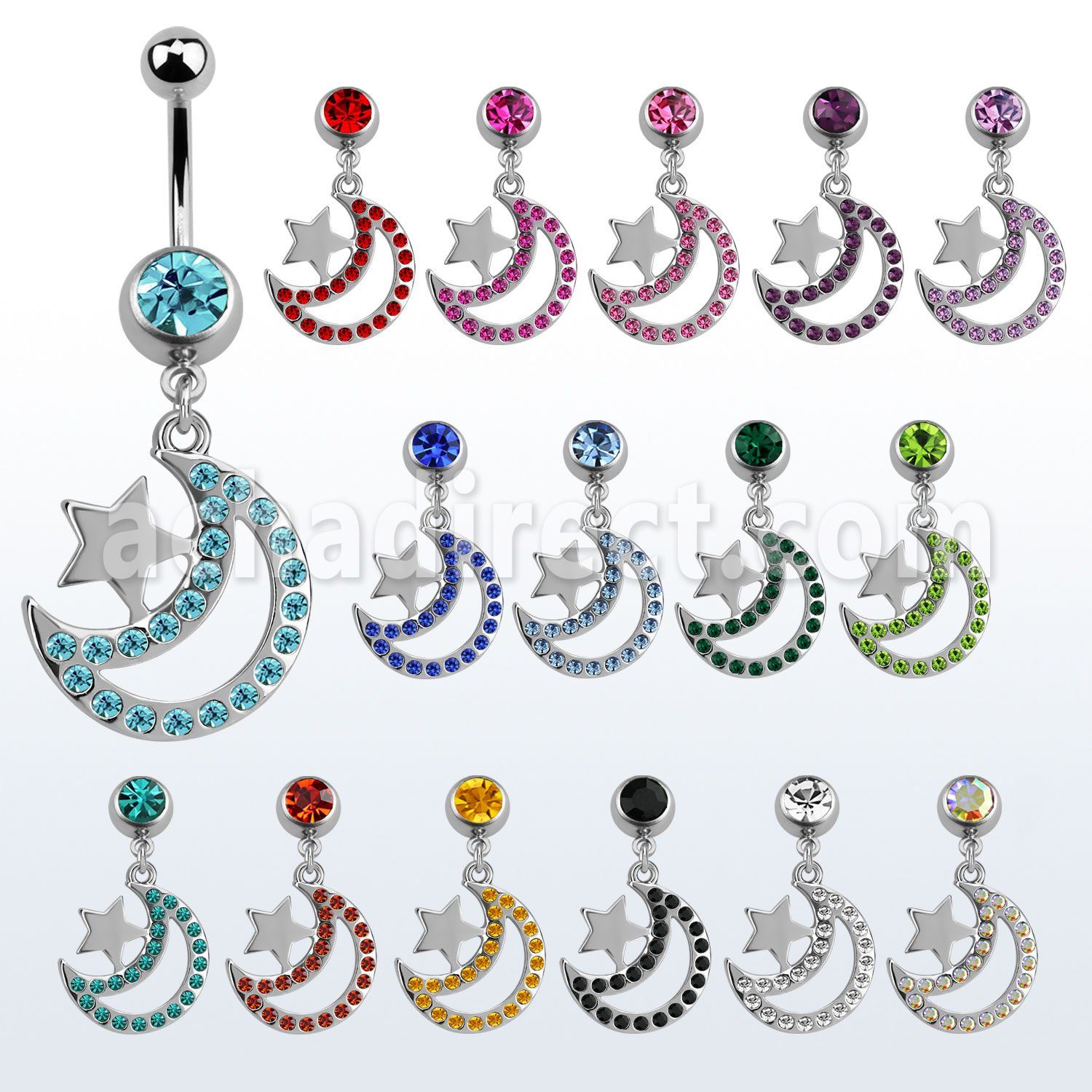 mcd723 steel belly banana w dangling crystal moon w star