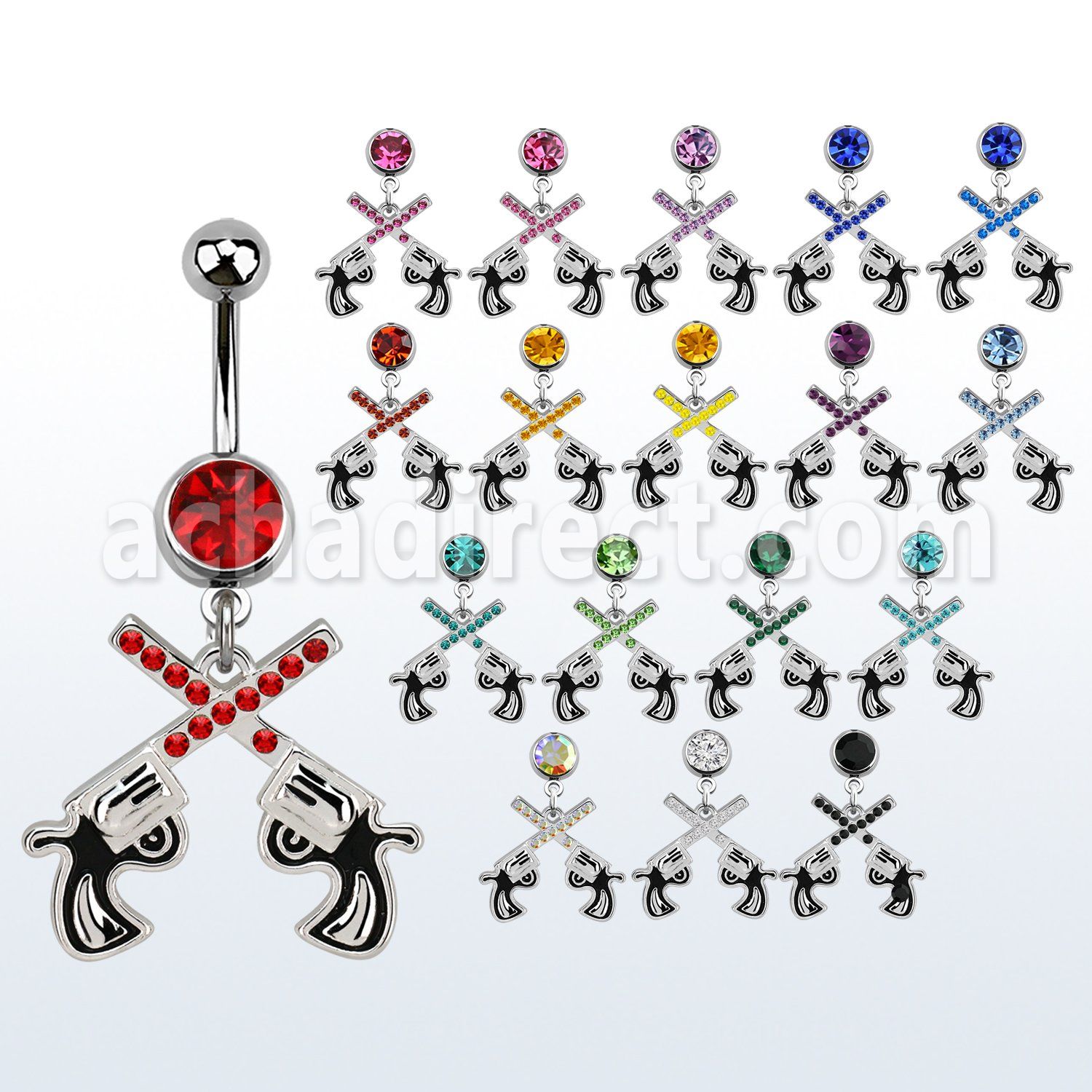 mcd750 steel belly banana w dangling crossed pistol w crystal