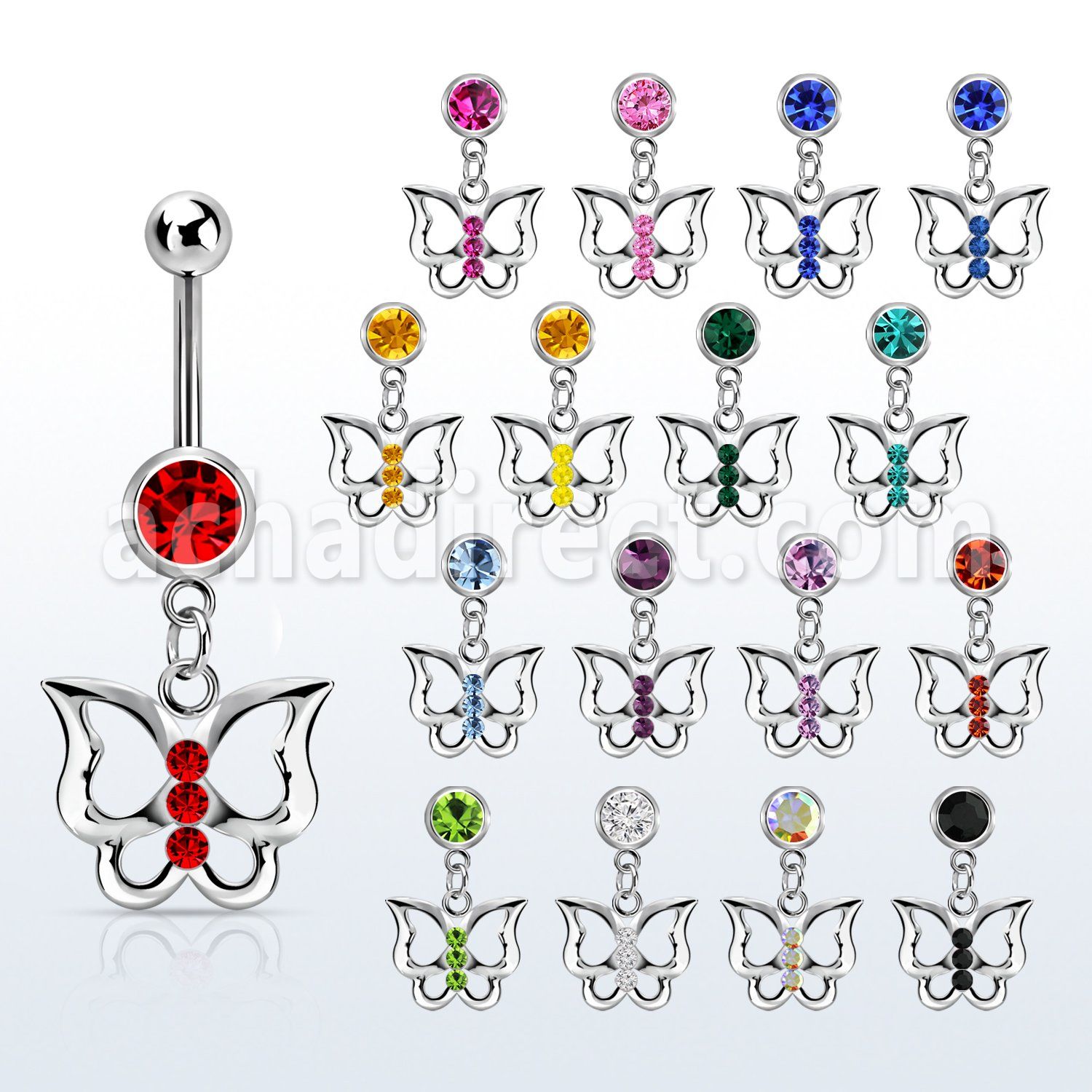 mcd760 steel belly banana w dangling butterfly w crystals
