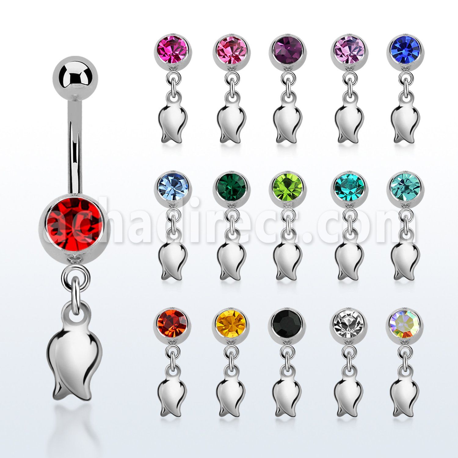 mcd767 steel belly banana, 14g w jewel ball w a dangling tulip 