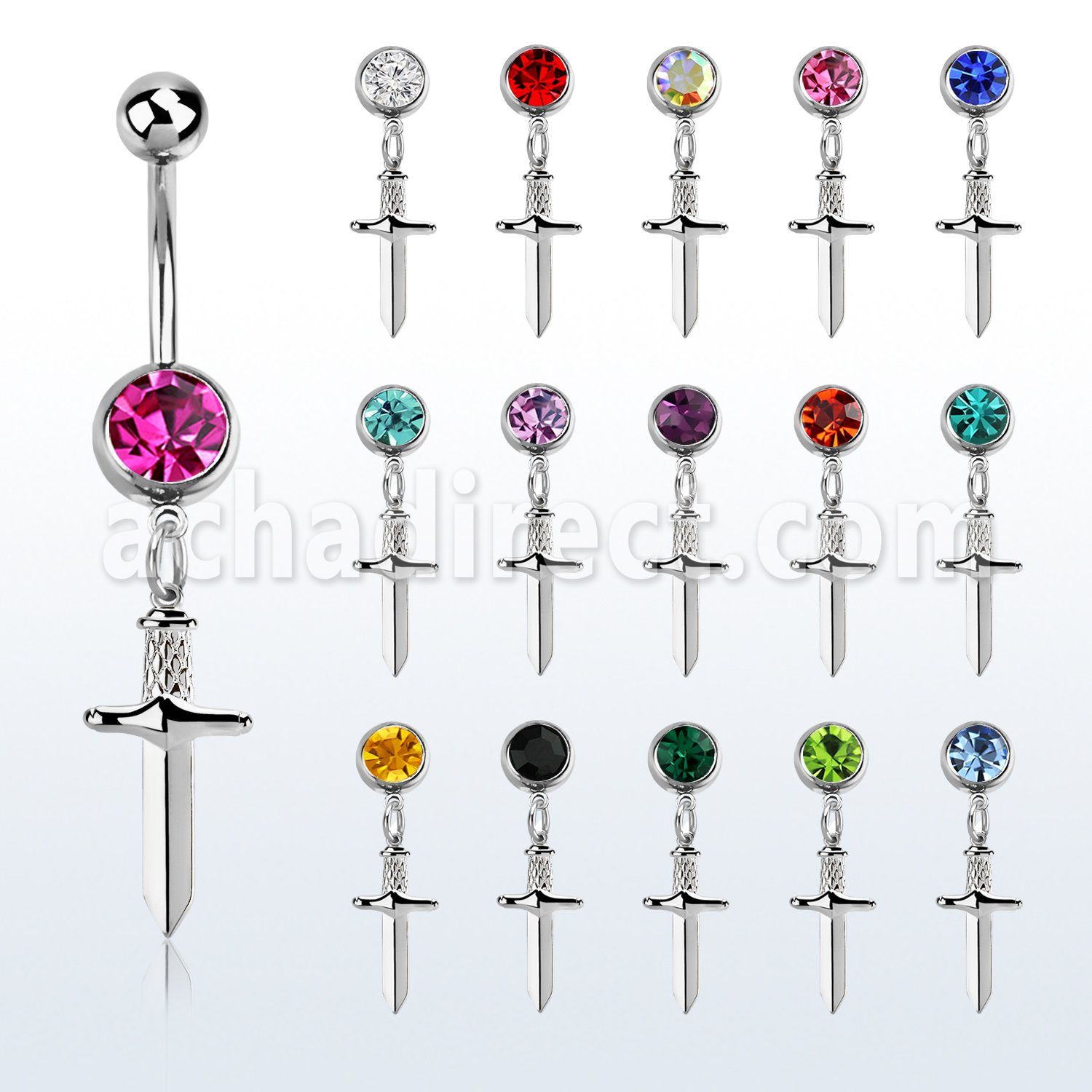 mcd768 steel belly banana w 8mm jewel ball w dangling dagger