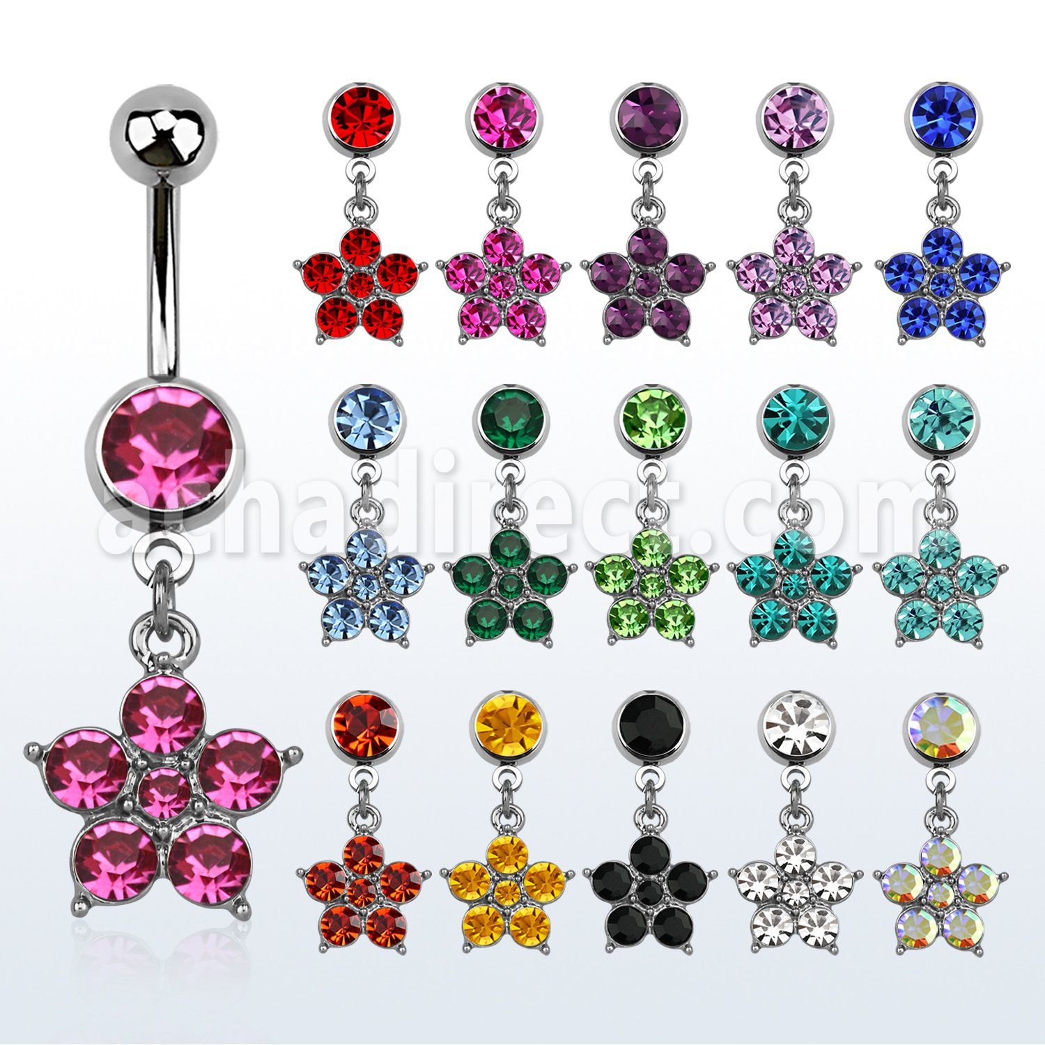 mcdflc20 steel belly banana, w dangling crystal flower w 5 petals