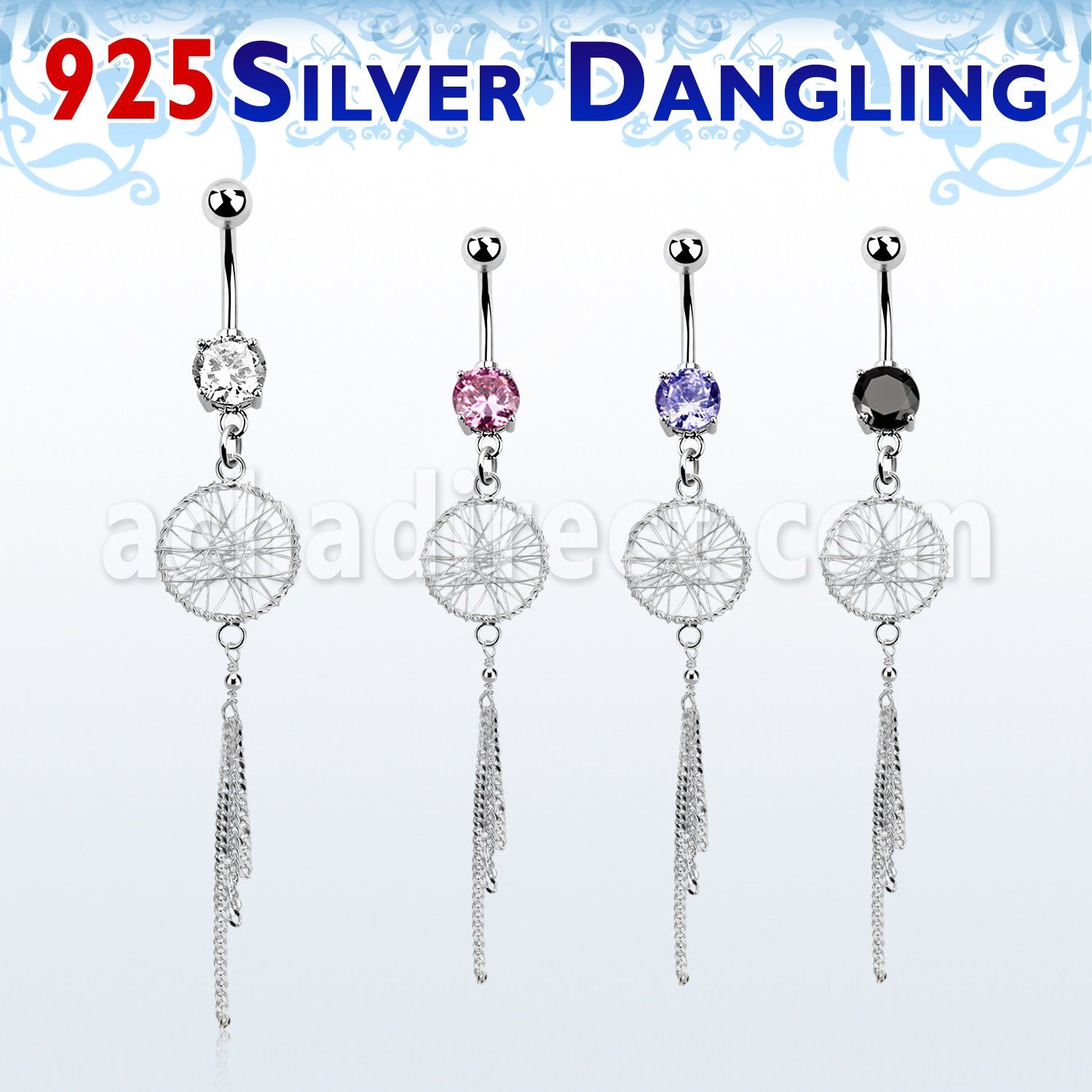 mcdvd25 steel belly banana cz silver dream catcher dangling