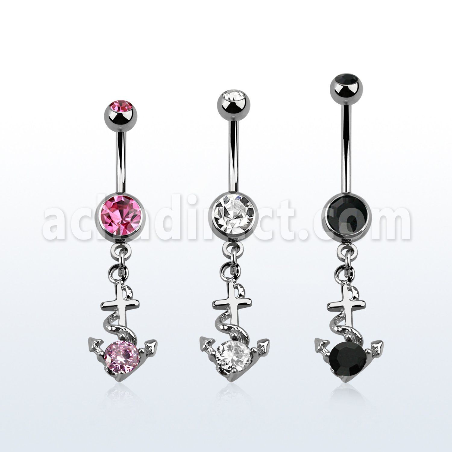 mcdz371b 316l steel belly banana with 2 bezel ball anchor w cz