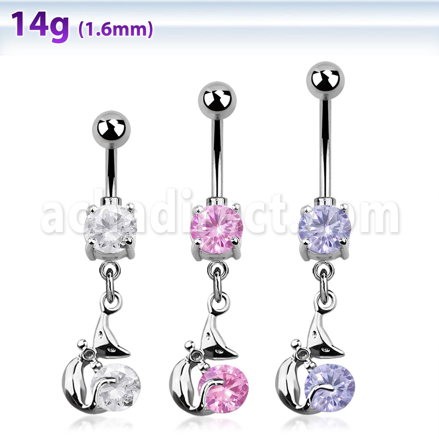 mcdz378 316l steel belly banana w 2 bezel ladycat w round cz