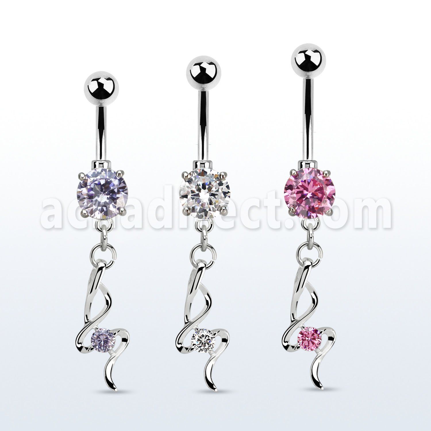 mcdz410 steel belly banana w fancy dangling small prong set cz 