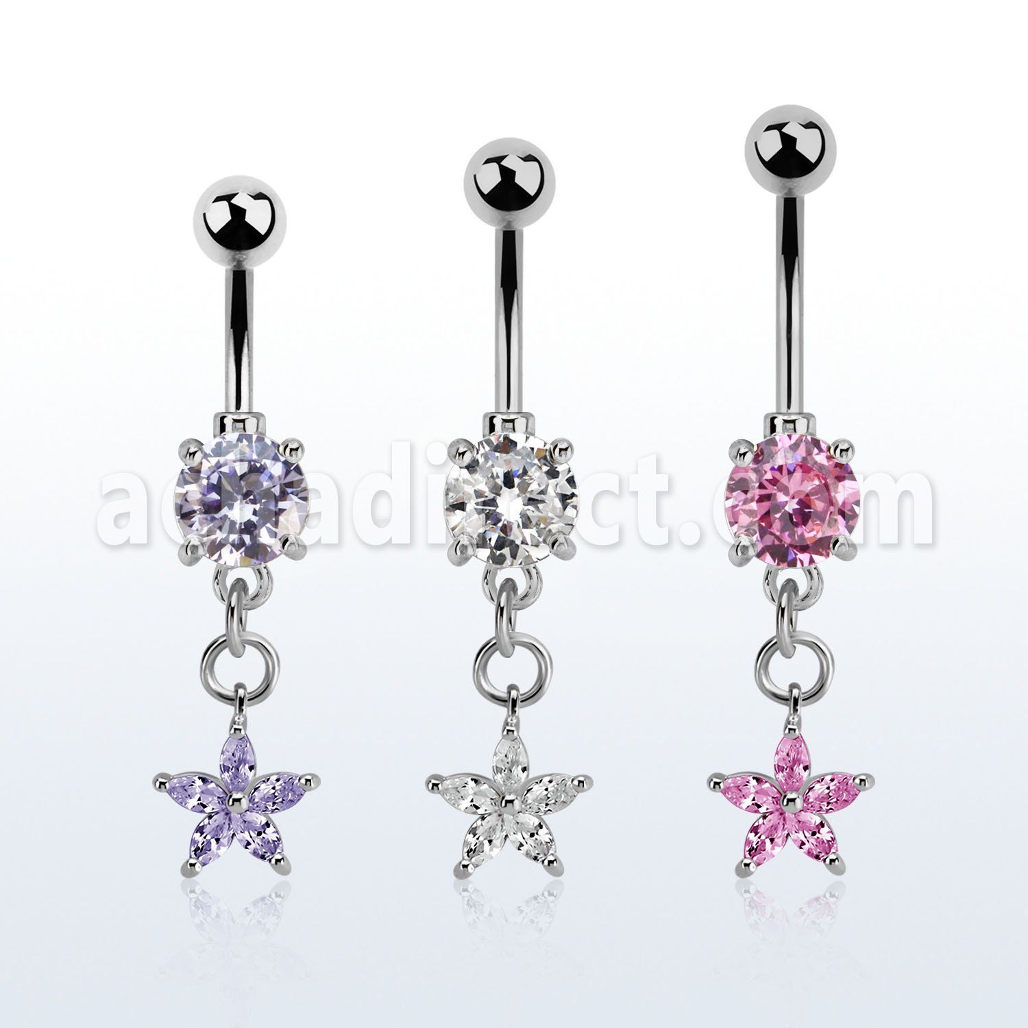 mcdz413 steel belly banana w and a dangling flower w prongset cz