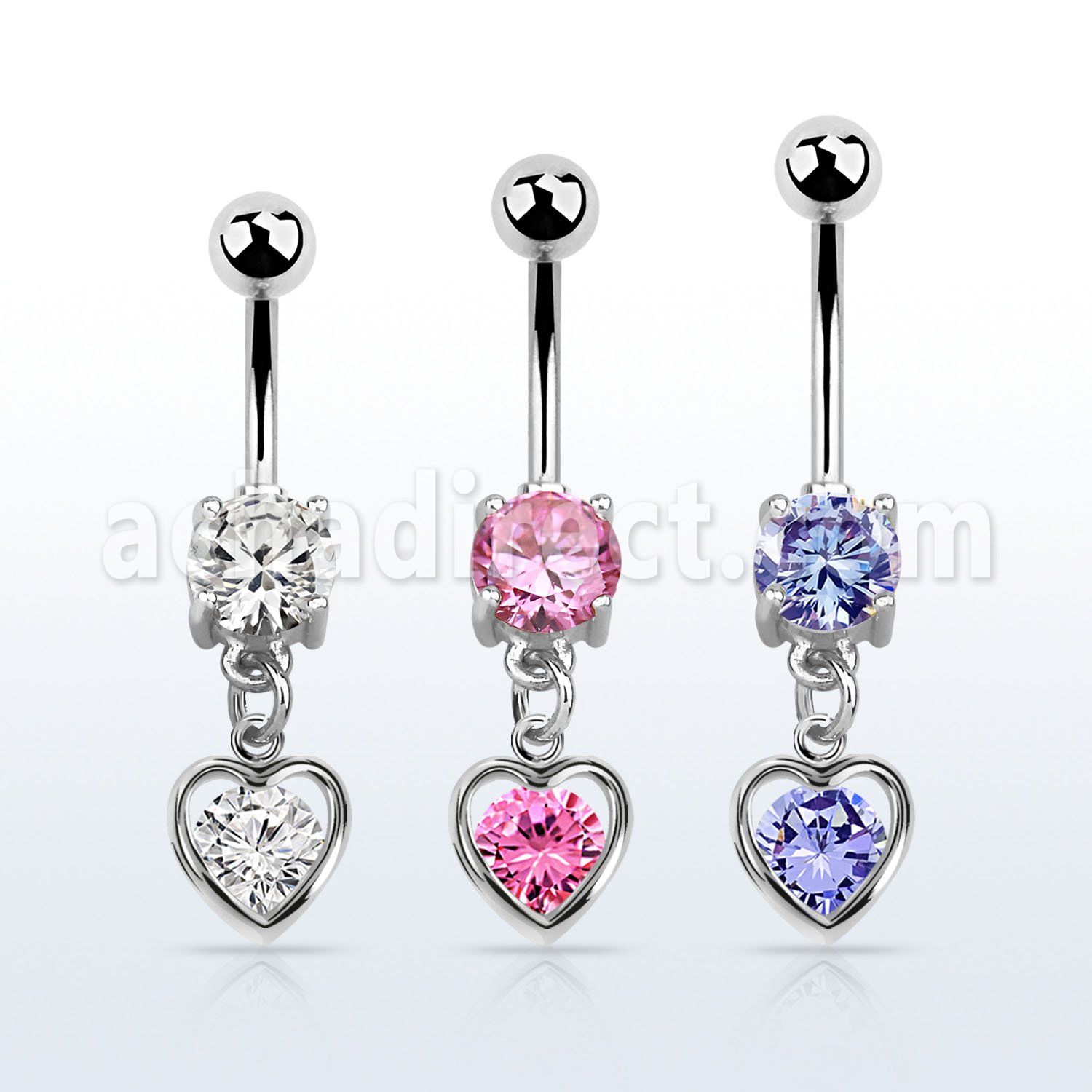 mcdz419 steel belly banana w dangling heart shape w round cz