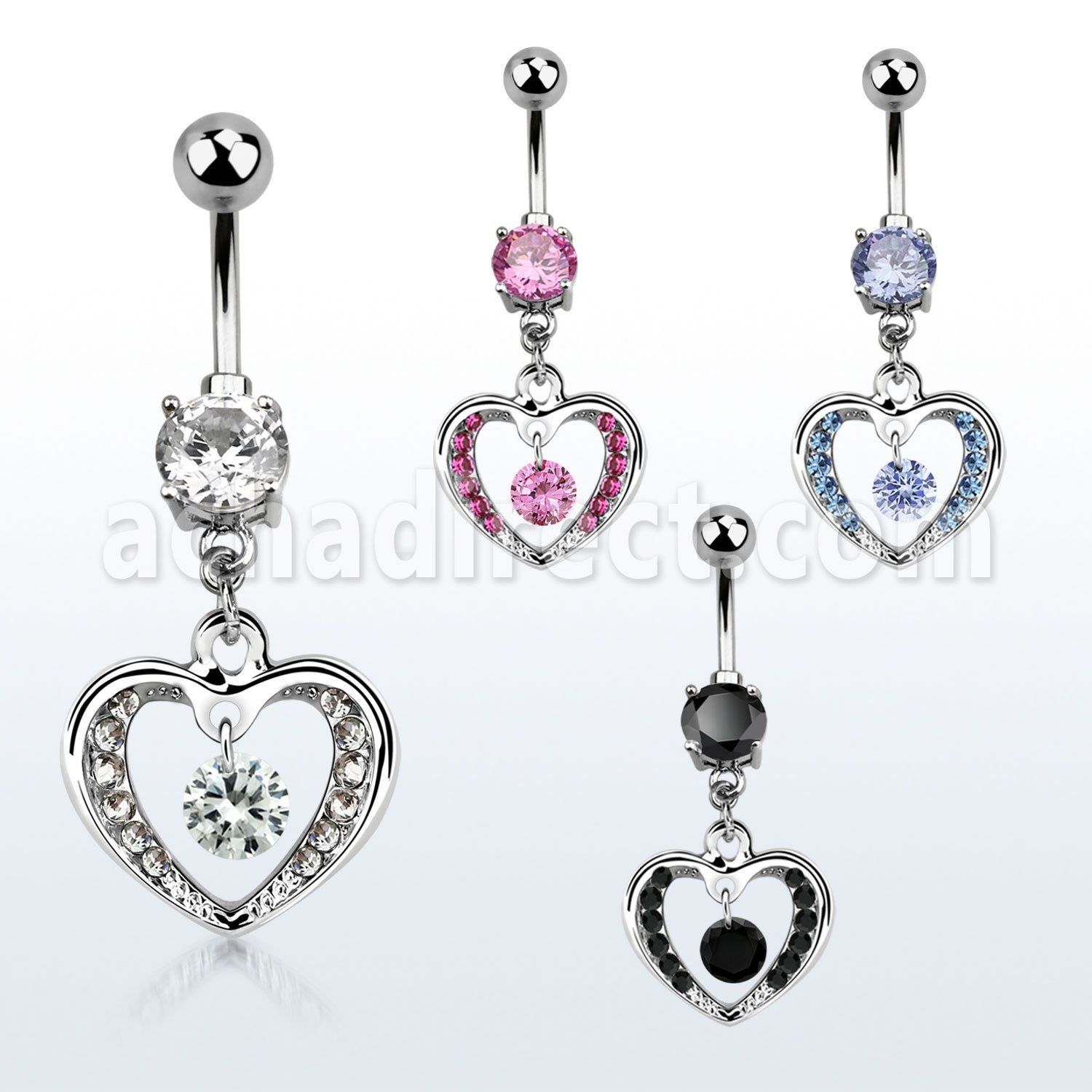 mcdz571 steel belly banana w a round small cz stone in a heart