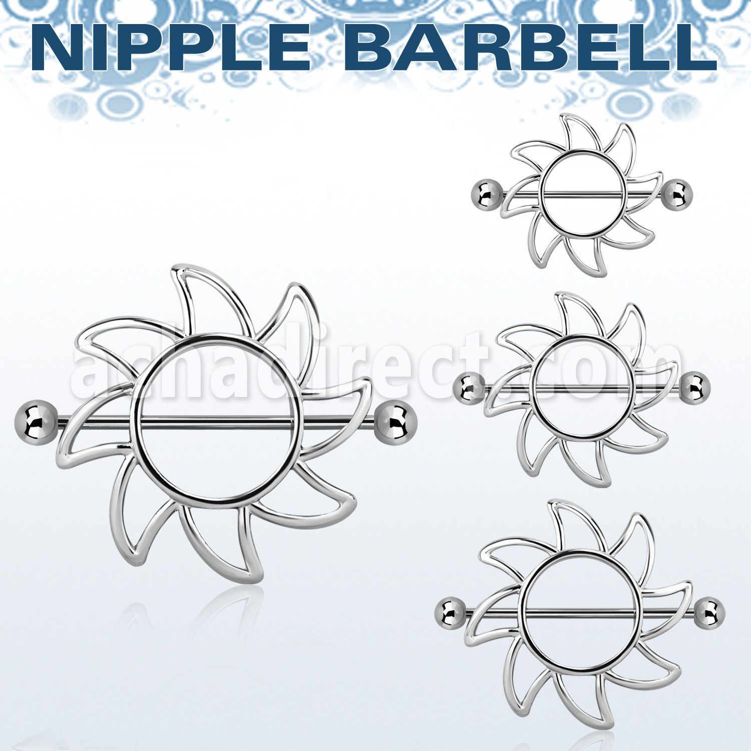 mcnp103 sun nipple shield w 316l steel barbell with 5mm balls