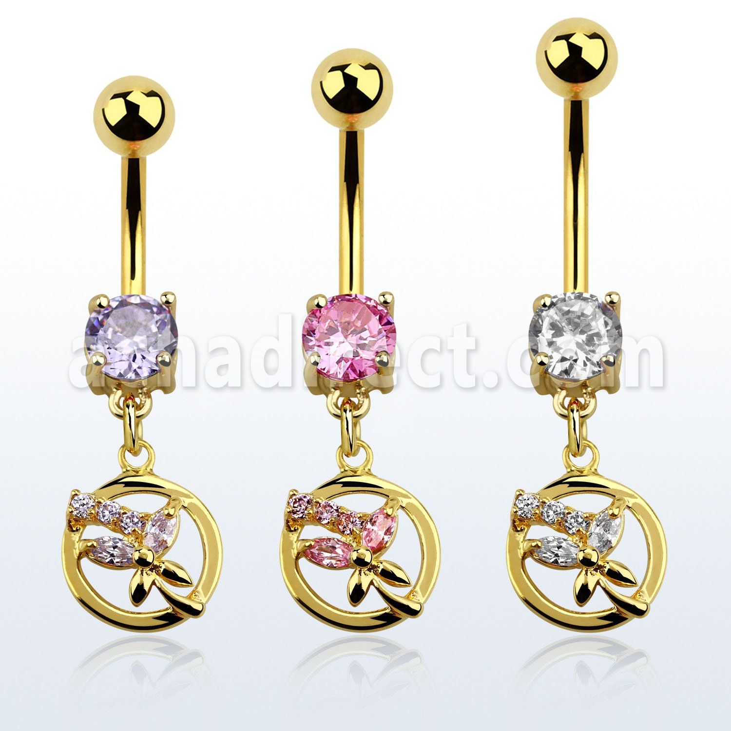 mdgz520 gold anodized belly banana w a dangling butterfly