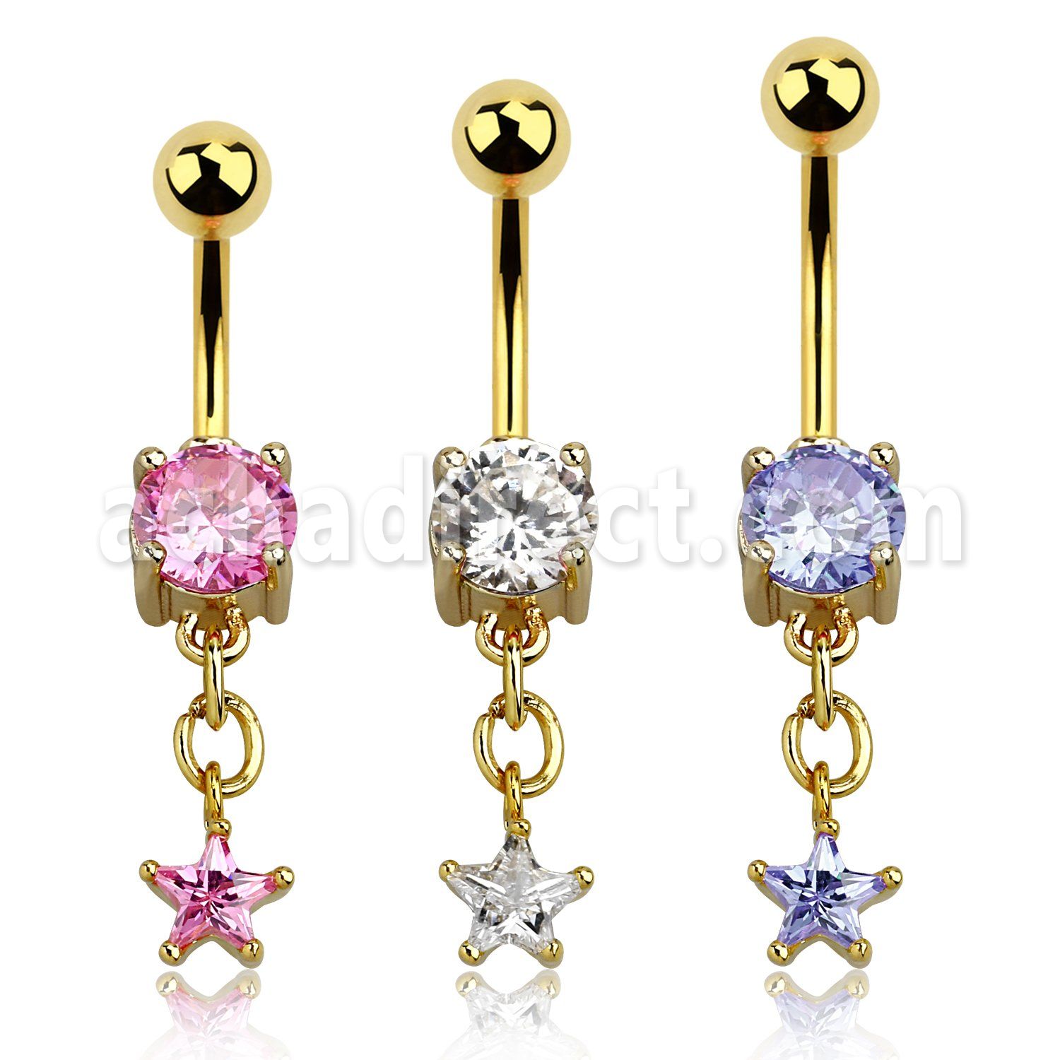 mdgz523 gold anodized belly banana w a star shaped cz stone