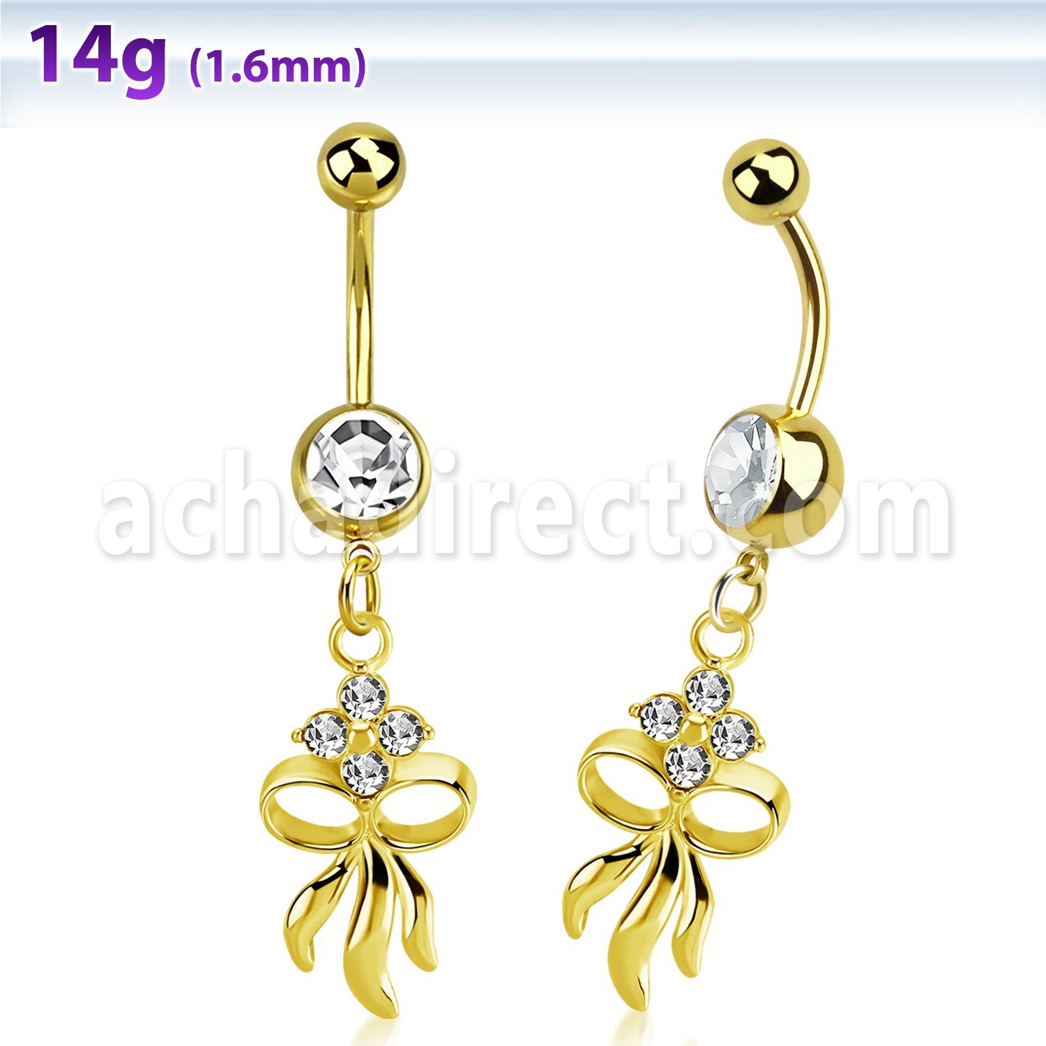 mdk508 gold 316l steel belly banana w & dangling flower & bow