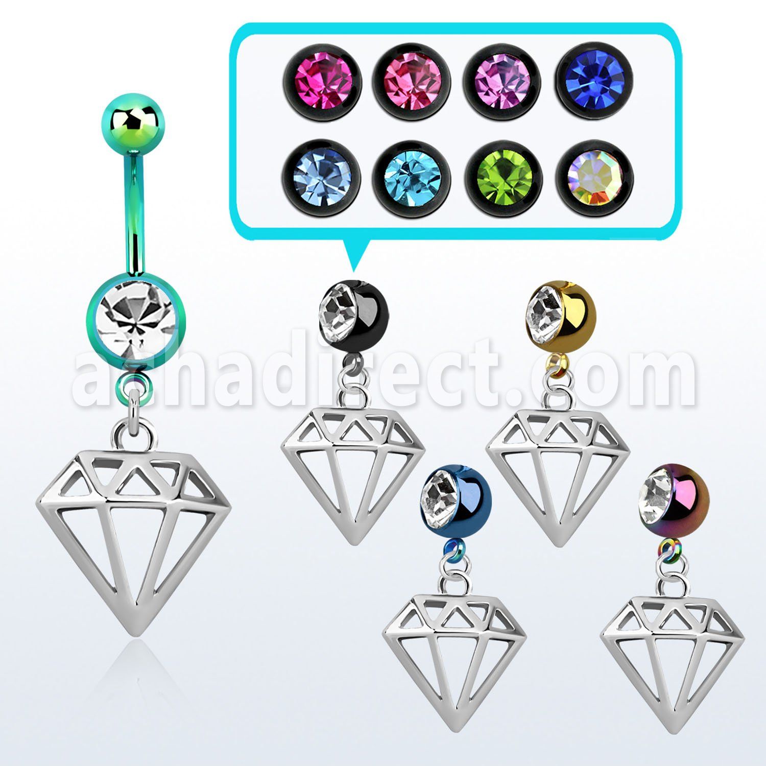 mdk575 pvd 316l steel belly banana w diamond shaped dangling