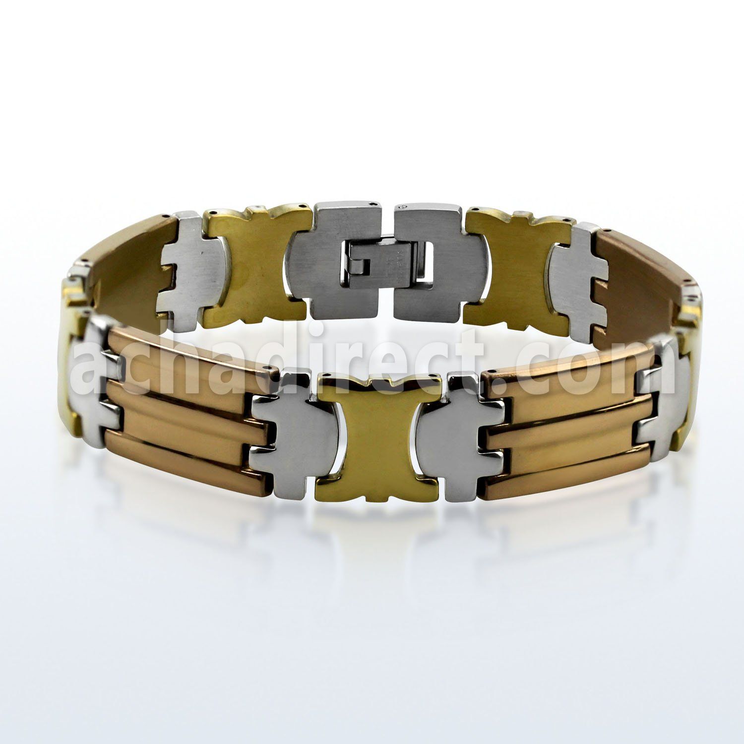 mgcob4 steel bracelet w polished color x and rose gold links