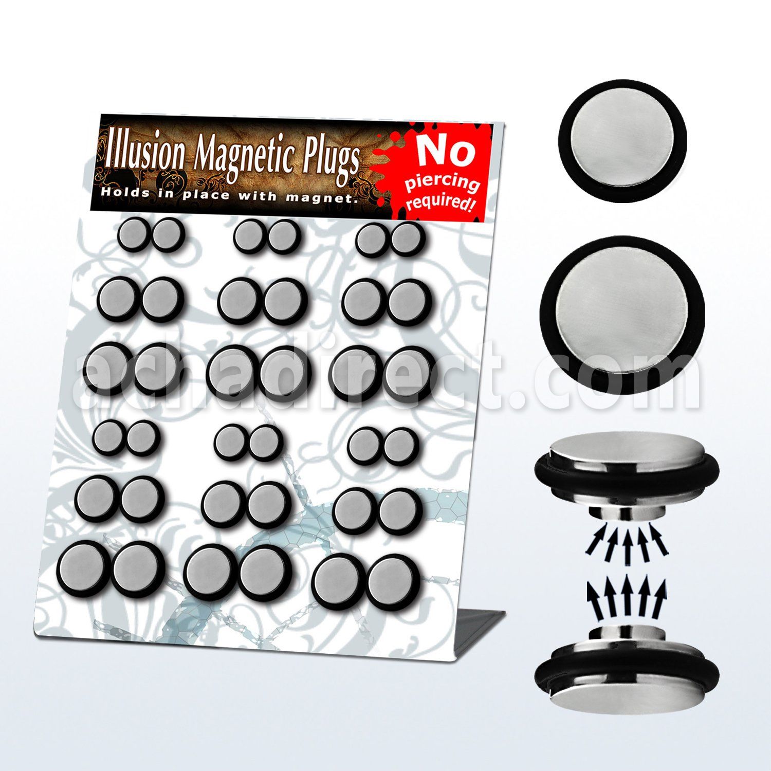 mgmpr4 board of polished steel magnetic fake plugs w o rings