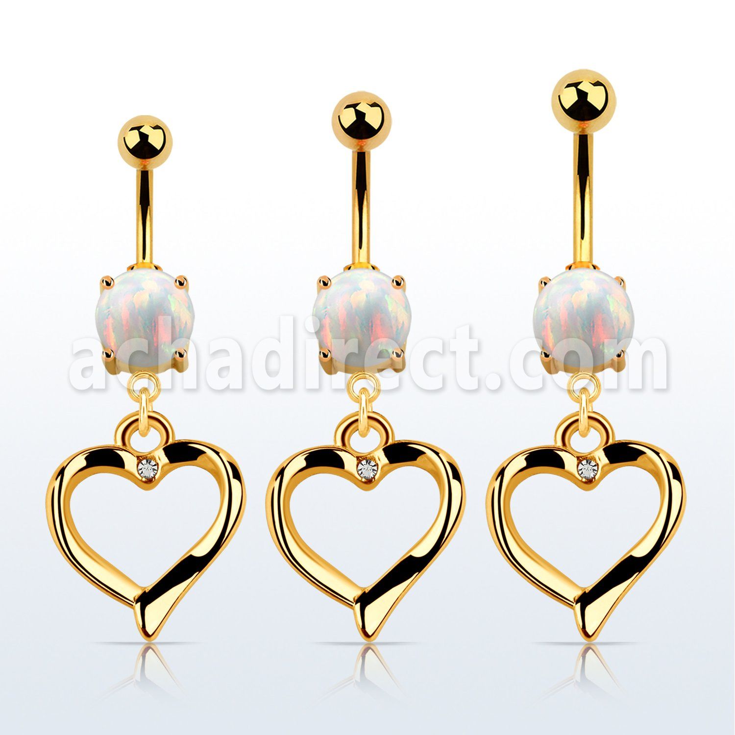 mgo666 gold steel belly banana w opal  heart shape w crystals