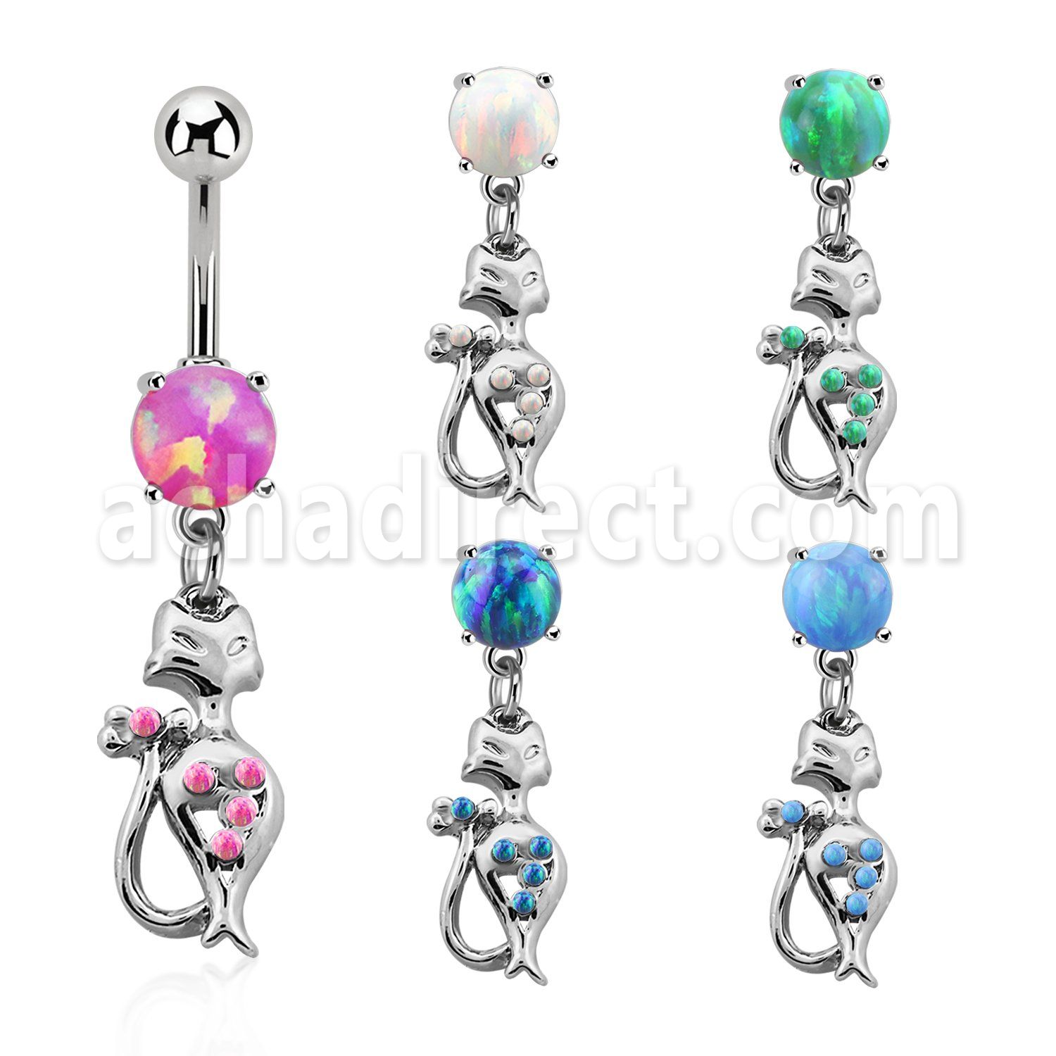 moop475 steel belly banana w 7mm opal dangling lady cat