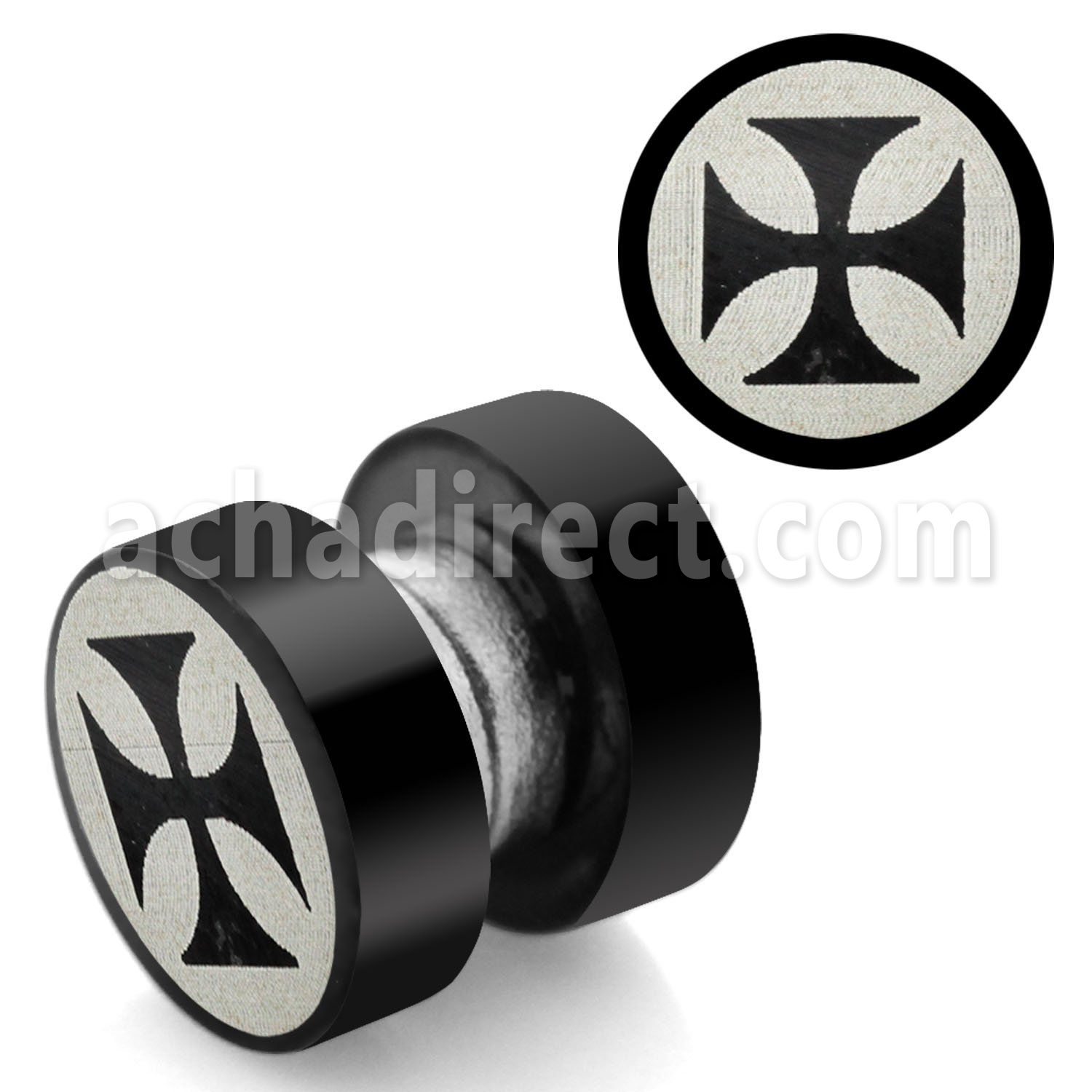mpls3 black 316l steel magnetic fake plug w cross logo