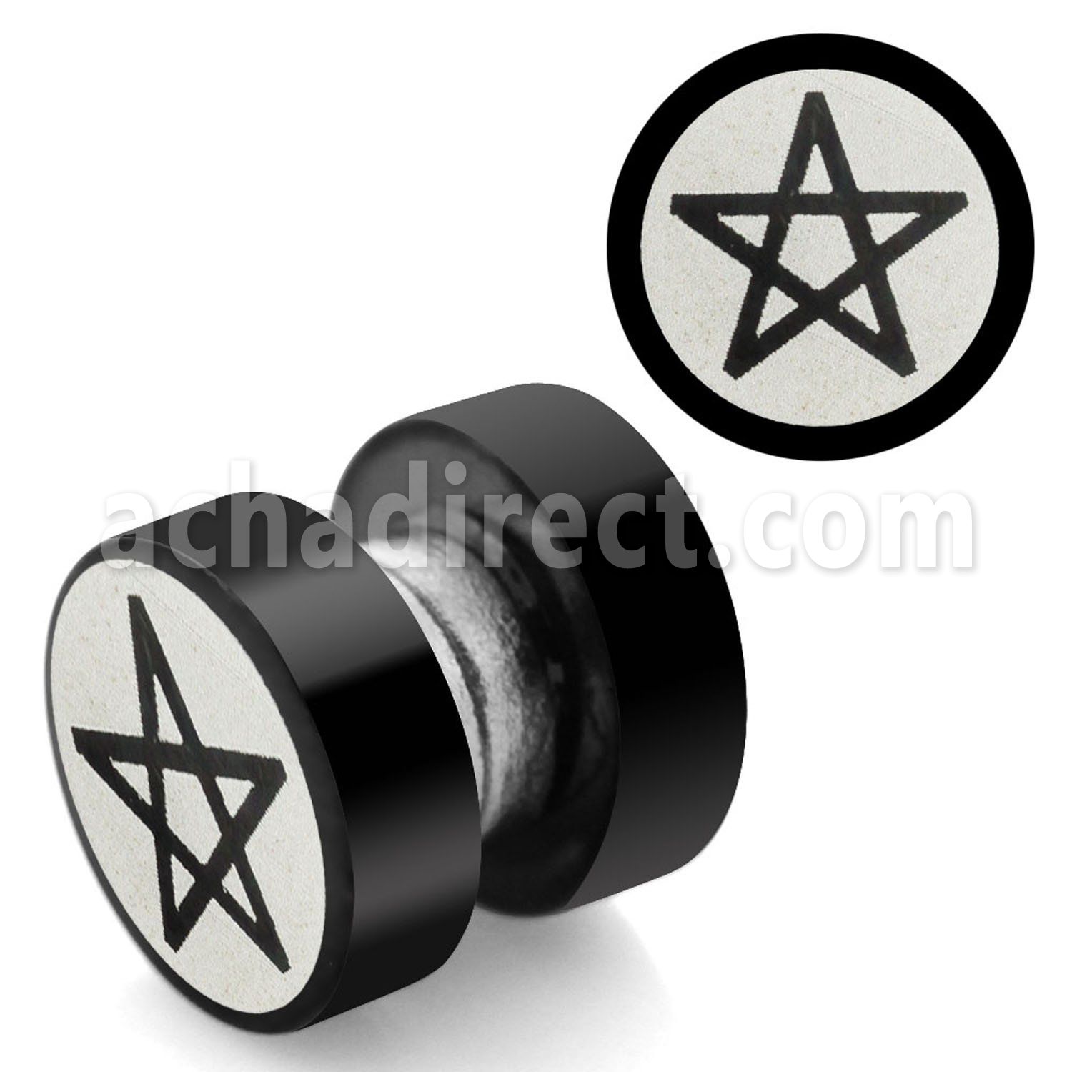 mpls7 black 316l steel magnetic fake plug with pentagram logo