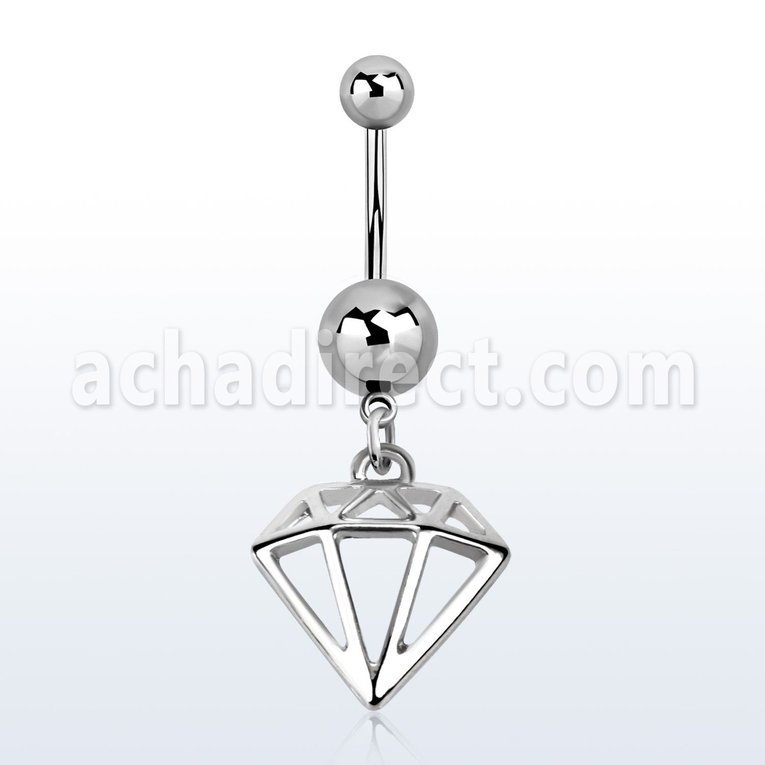 msd575 316l steel belly banana w a diamond shaped dangling